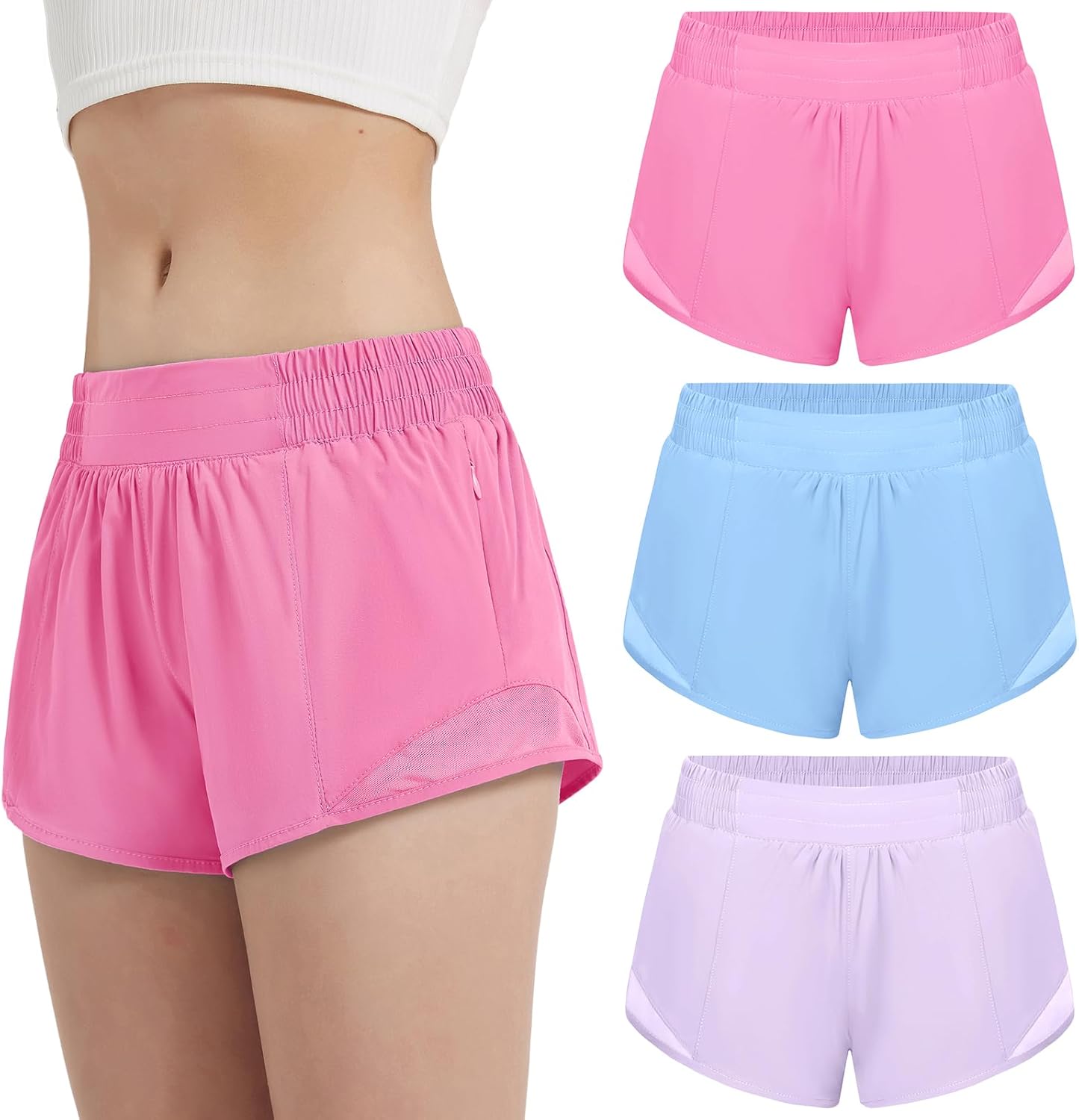 EXARUS Girls 2.5"/4" Athletic Shorts Running Workout Track with Liner Zip Pocket Lightweight Gym Sports for Kids 6-12Y