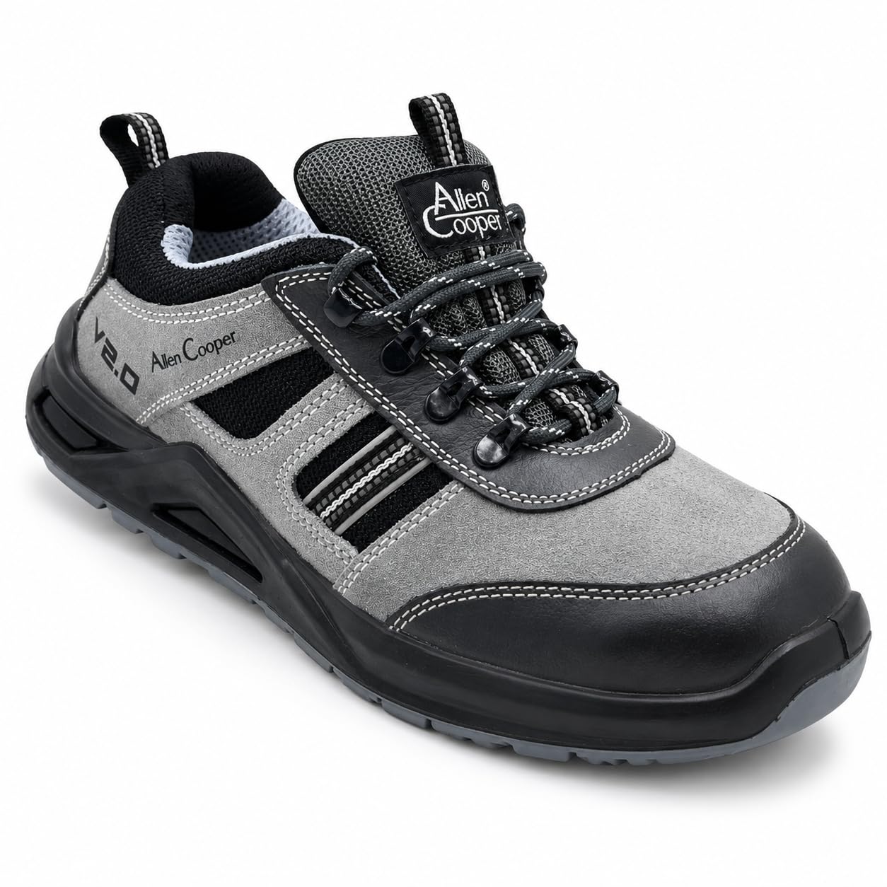 Allen Cooper 1156 Men's Buff Suede Leather with Black Cordura Safety Shoe, Size-9 UK, Grey (1 Pair Free Socks)-image-5