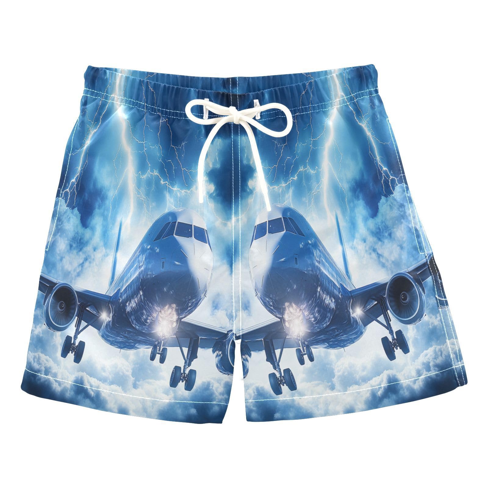 Jucciaco Boys Swim Trunk Airplane Aircraft Flying Lightning Beach Board Shorts Teen Swimwear Multicolor