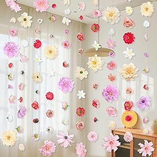 K KUMEED 6 PCS Artificial Rose Flowers Hanging Decorations,13 FT Danglin...