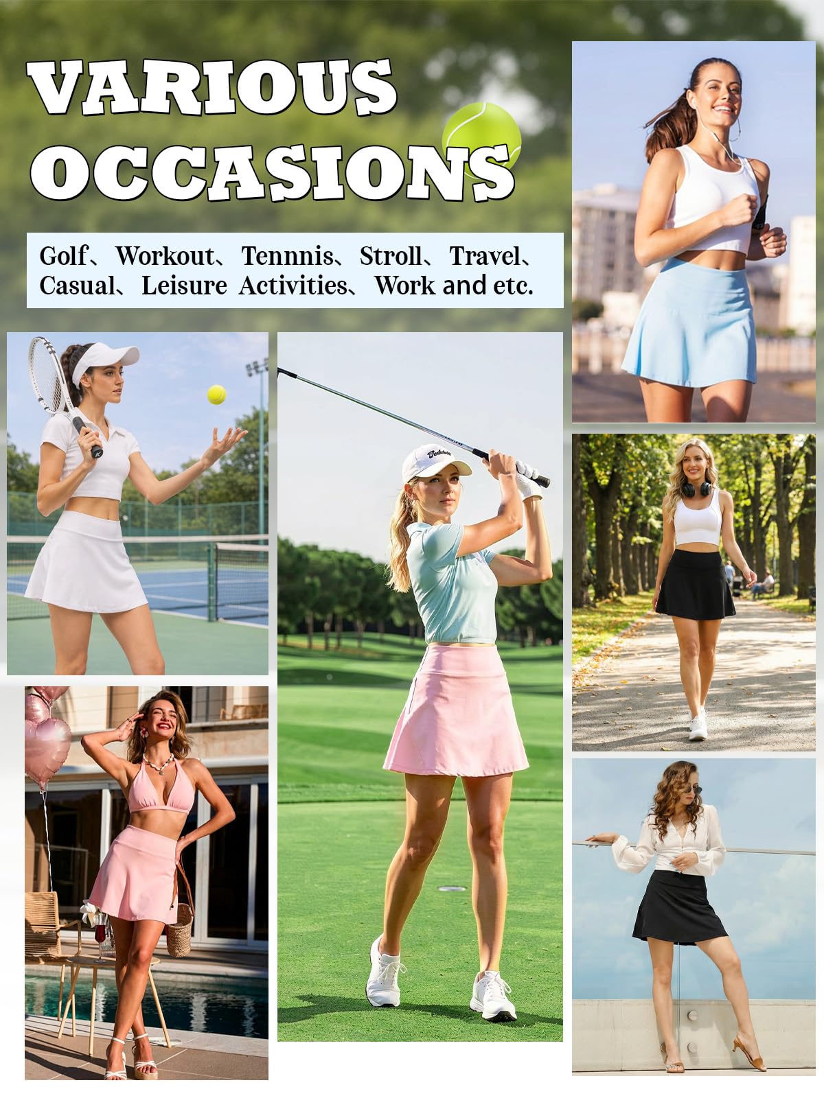 Soudittur Jupes de Tennis Femmes Taille Haute- Jupe de Sport avec Poche Zippée Jupe de Golf avec Pantalon Intérieur Activewear Jupe
