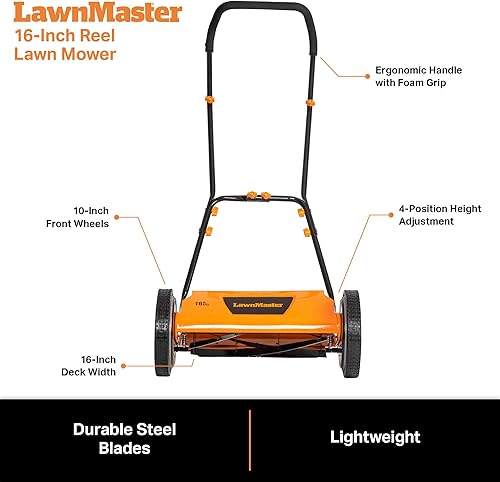 Miniatura 6 de LawnMaster LMRM1602 - Cortacésped con carrete de empuje (16 pulgadas, 5 cuchillas)