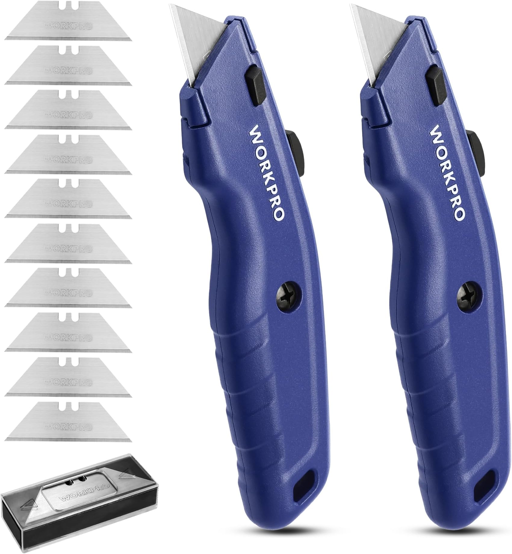 WORKPRO Box Cutter Retractable 2PC, All Metal Heavy Duty Utility Knife, Quick Change Blade Razor