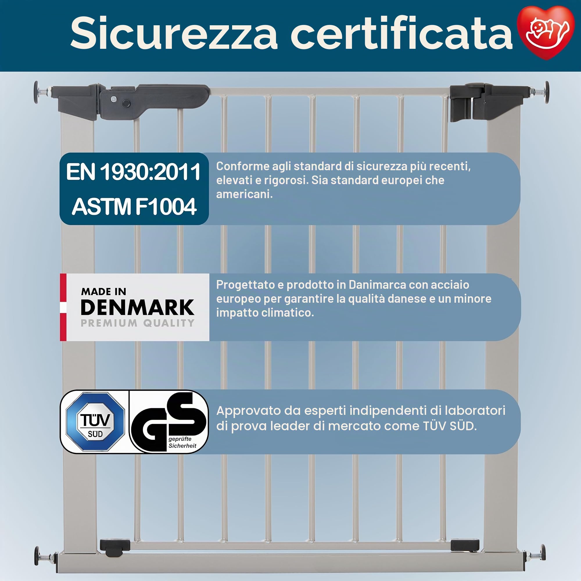 BabyDan Premier, Cancelletto per scale a pressione, 99-106,3 cm, Cancelletto per bambini, metallo, argento, Made in Denmark - (Cancelletto per animali/cane)