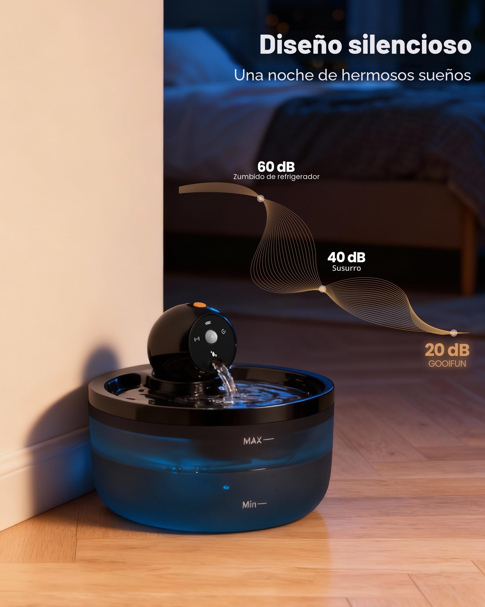 Fuente para Gatos sin Cable: Bebedero Gatos Automatico Inalambrica - 2.6L Fuente Gato con Sensor de Movimiento - Dispensador Agua Gato Recargable con Batería - Dispensador Agua Mascotas con Pilas