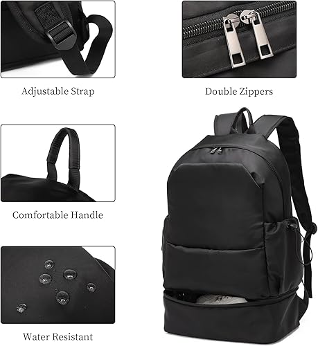 Miniatura 5 de seyfocnia Mochila de gimnasio para hombres, mochila de viaje impermeable con compartimento para zapatos, bolsa de gimnasio deportiva ligera, Negro