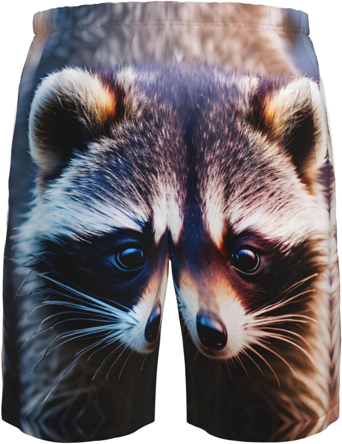 Little Raccoon Face Print Men's Quick-Drying Shorts Casual Beach Pants Stretch Waist Shorts and Pockets