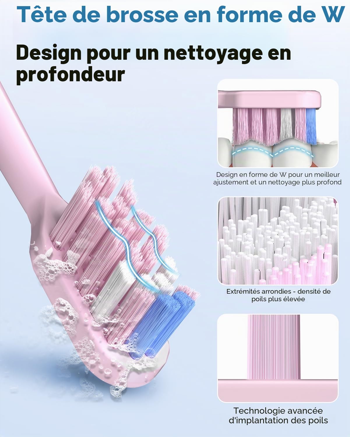 JTF Brosse à Dents Électrique Sonique avec Nettoyage et Séchage UV, 5 Modes de Nettoyage, 6 Têtes de Brosse de Rechange, Gobelet, Station de Charge Sans Fil pour La Maison et Les (Rose)