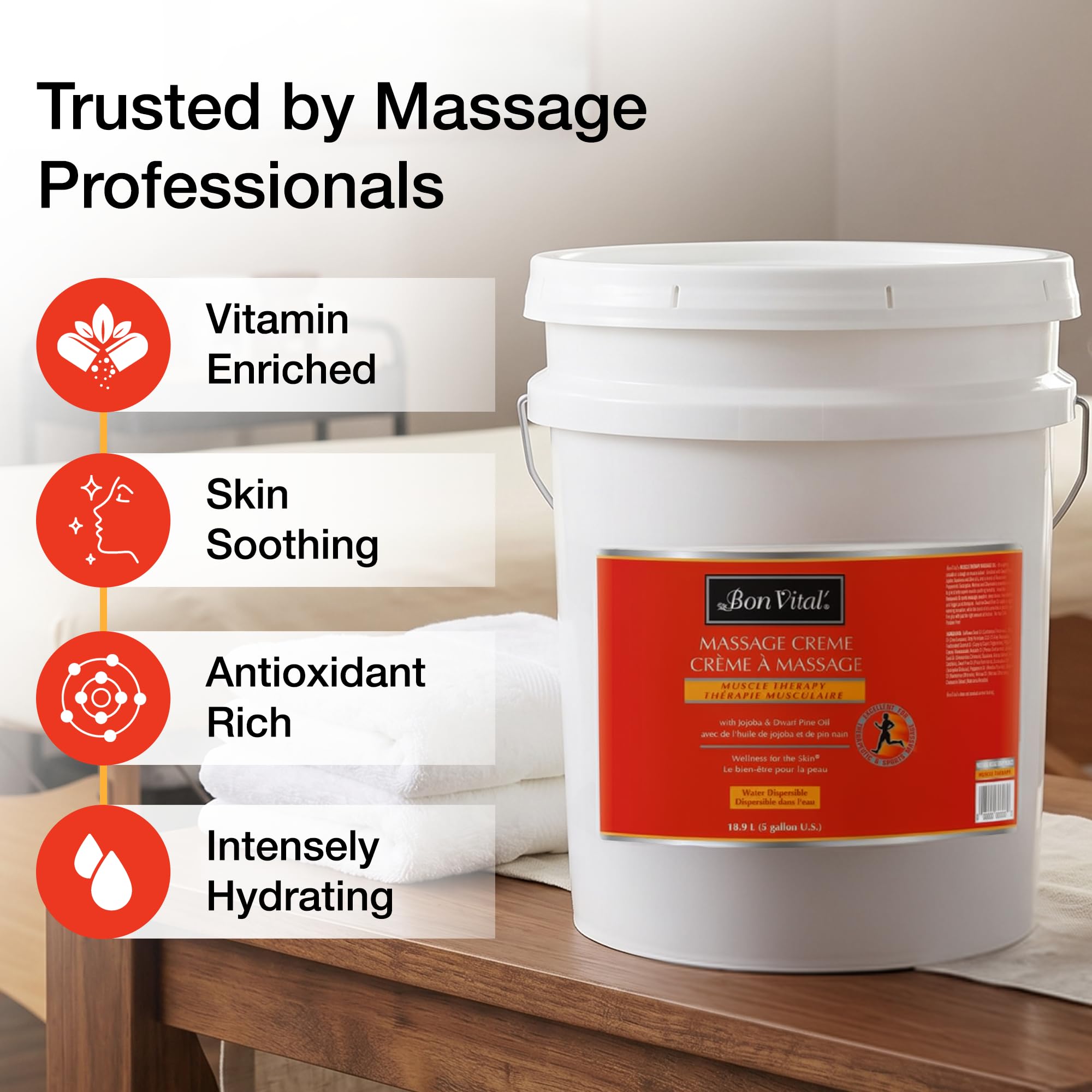 Bon Vital Naturale - Crema de masaje hecha con ingredientes naturales para un masaje respetuoso con la tierra y relajante, crema de masaje corporal completo, hidratante diario para todo el día, piel suave y lisa, 5 Gallon, 1