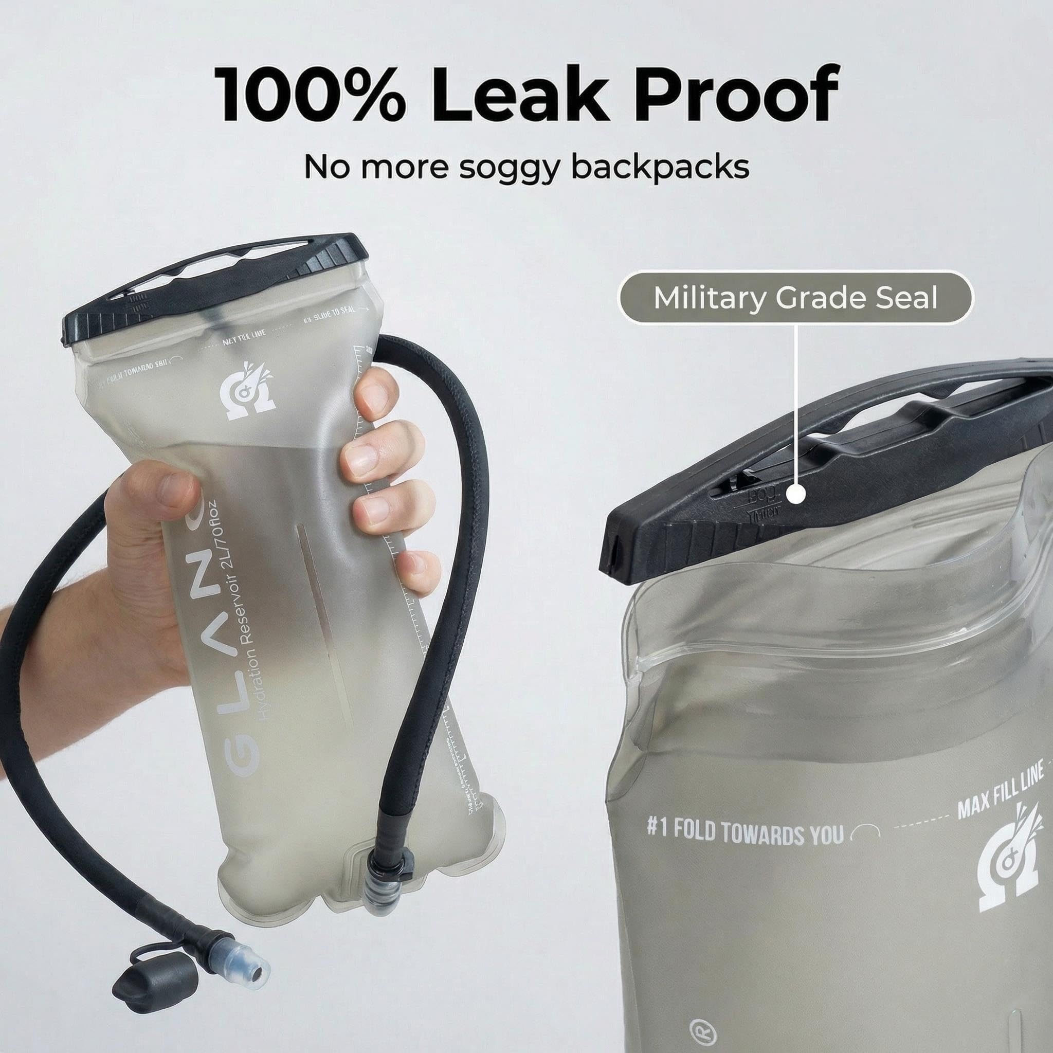 GLANC Bolsa de hidratación – Bolsa de agua de 2 L/3 L para mochila de senderismo, sin BPA, depósito de agua a prueba de fugas para paquete de hidratación, manguera aislada y válvula de mordida de alto