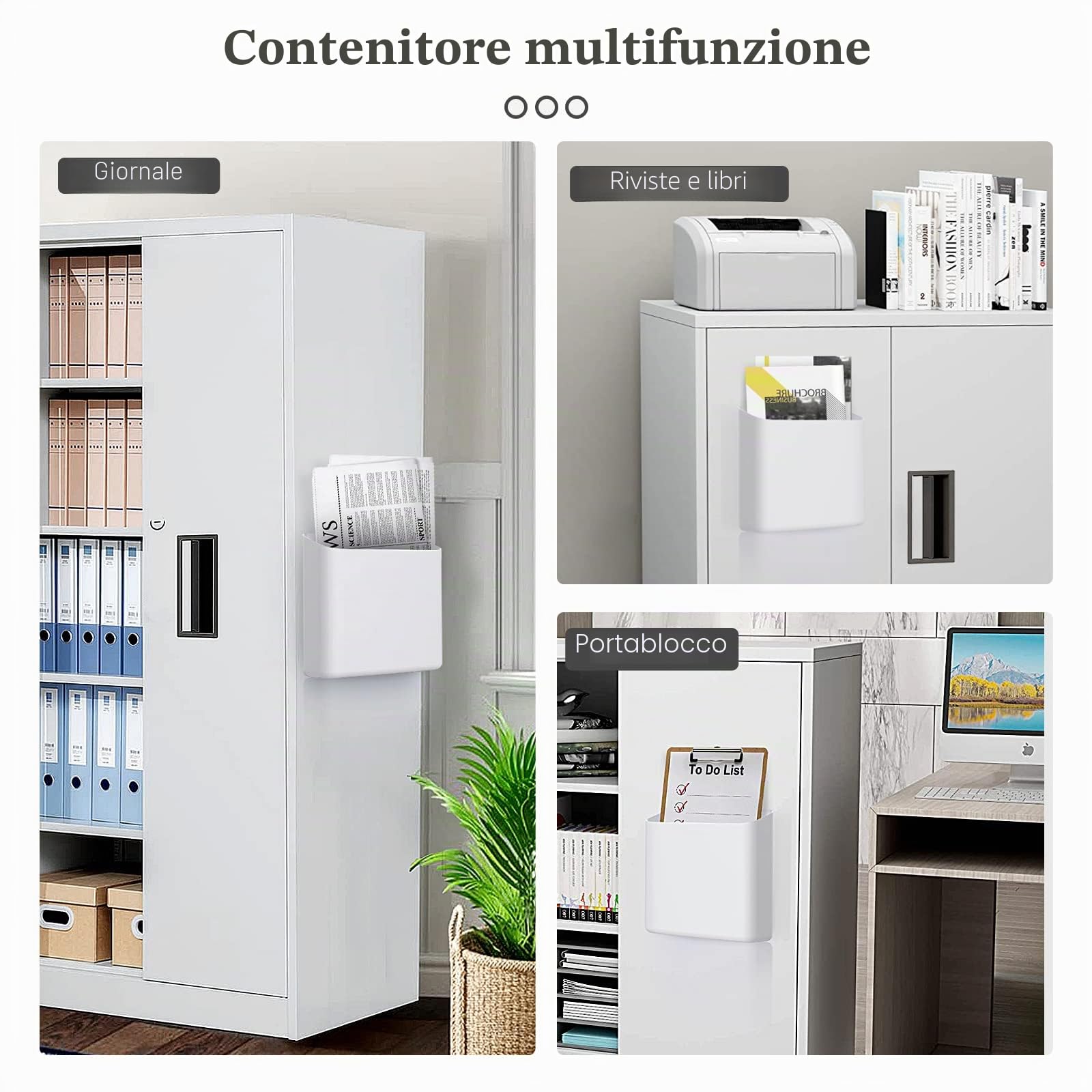 MoKo Contenitore Portaoggetti per Prodotti di Pulizia, Portaoggetti Lavanderia in Plastica con Magnete Potente, Portaoggetti Versatile per Casa, Ufficio, Scuola, Scatola Portapenne Allargata, Bianco