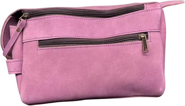Leather Toiletry Bag for Men, Travel Essentials Shaving Dopp Kit Bathroom Shower Toiletries Organizer, Cosmetic Make up Bag for Women MAGENTA