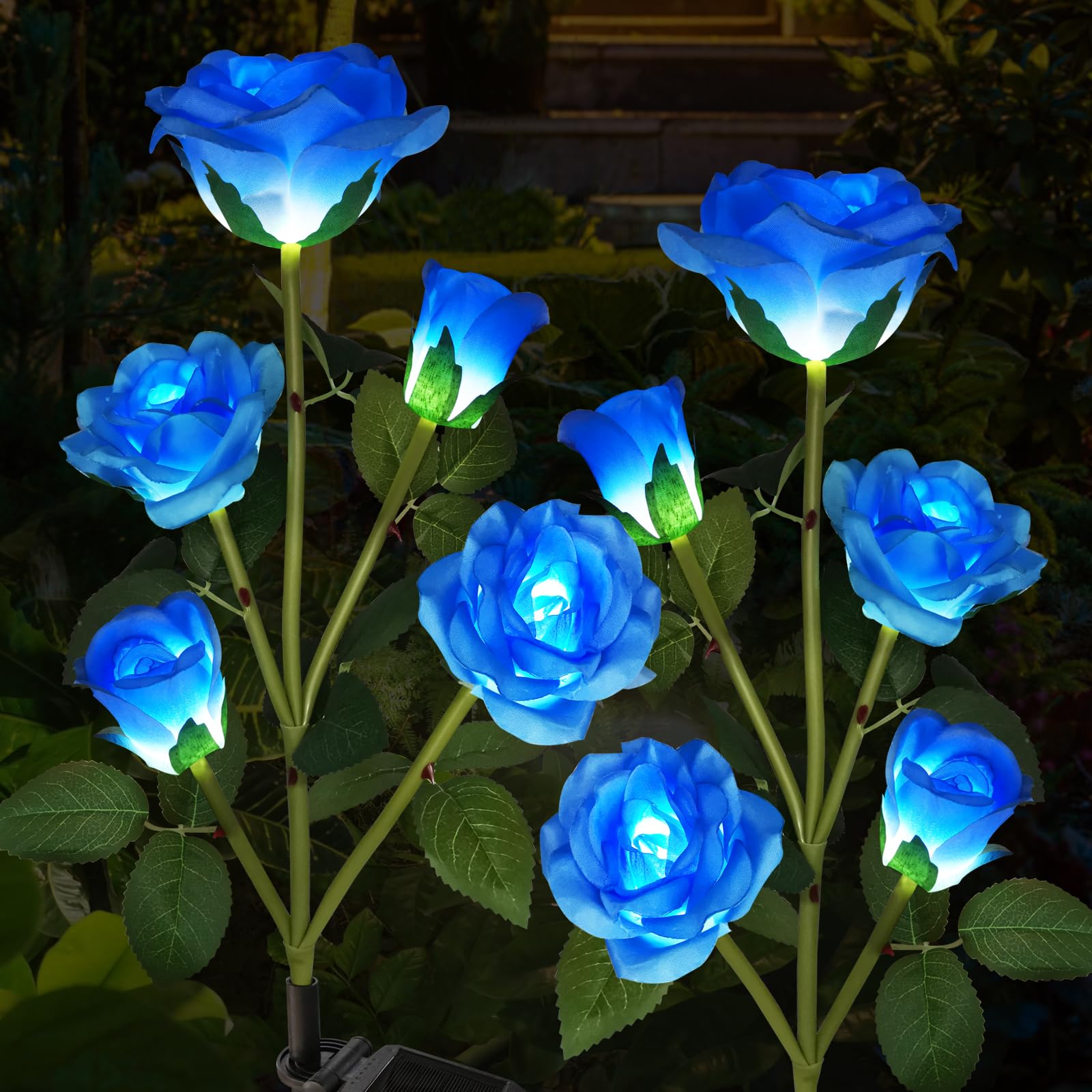 Solar Garden Flower Lights Outdoor with More Realistic 10 Rose Waterproof for Outside Patio Yard Pathway Decorations 2