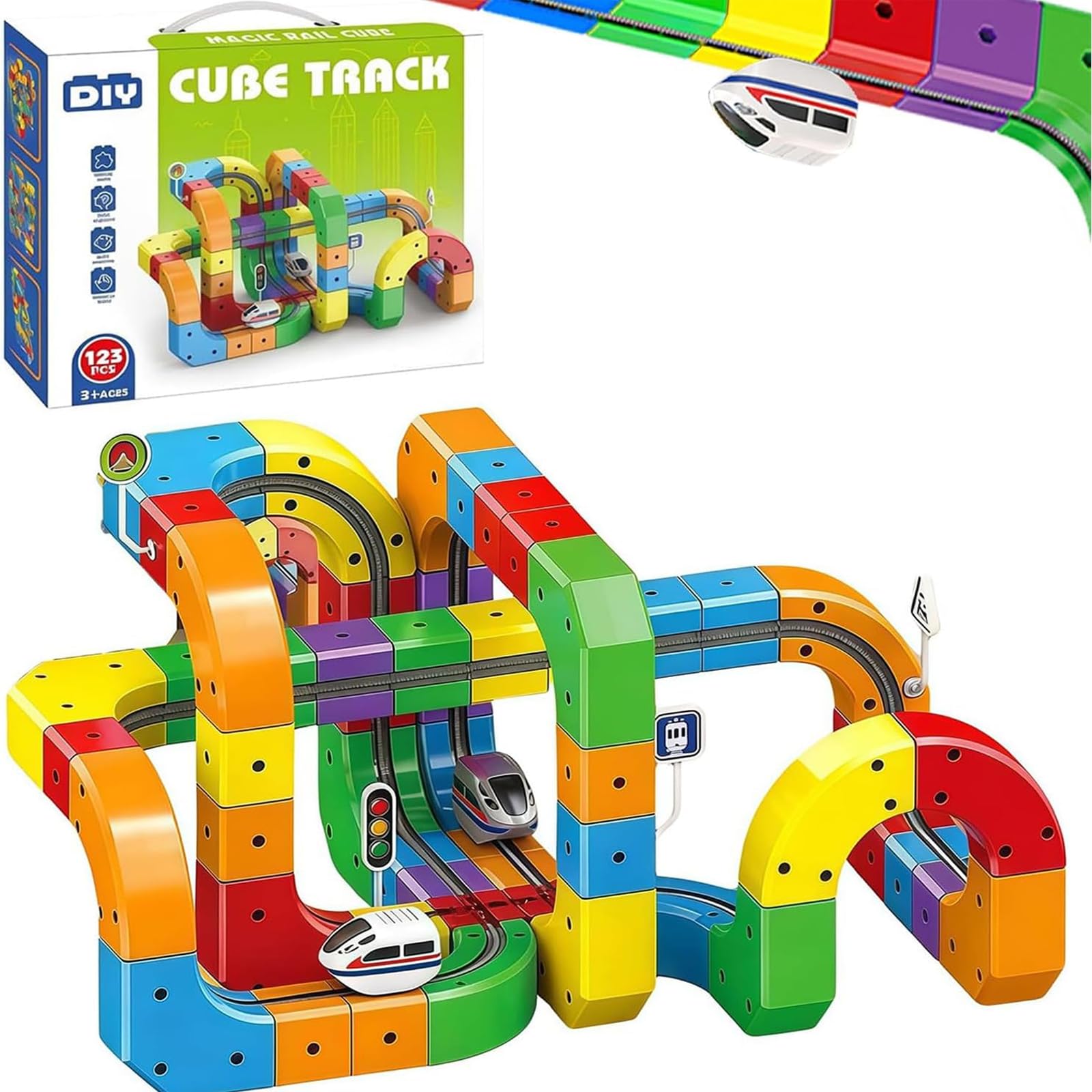 Clickrail Electric Train Set, Track Fusion Train Toy, Magic Rail Cube Train Set, with Gravity-Defying Motorized Train