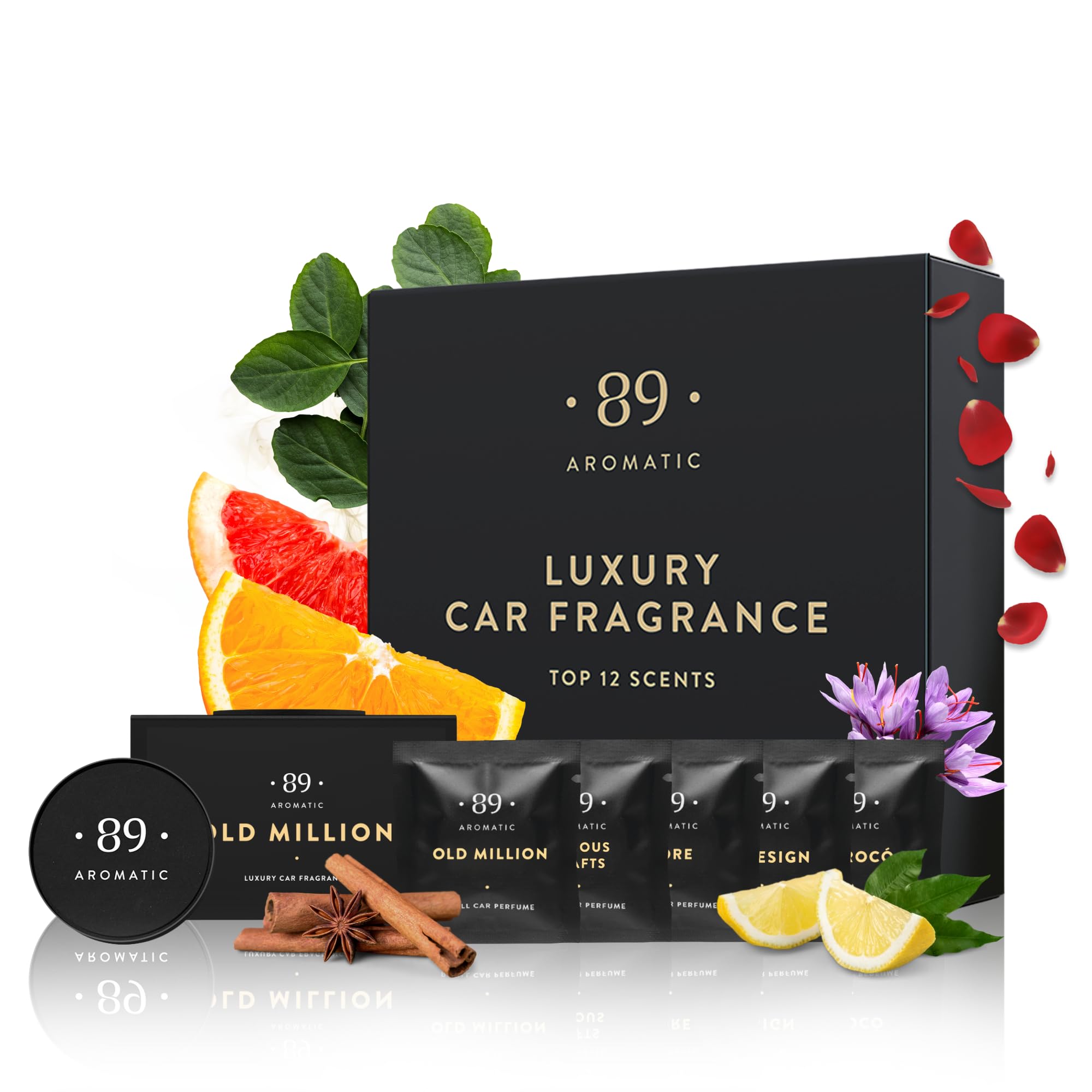 Aromatic •89• Autoduft, Autoparfüm Set 12 Monate - Lufterfrischer Auto, Duft Innenraum mit 12 Parfüm Kapseln, Auto Lufterfrischer, Erfrischer, Entfernt Gerüche, Geschenkset