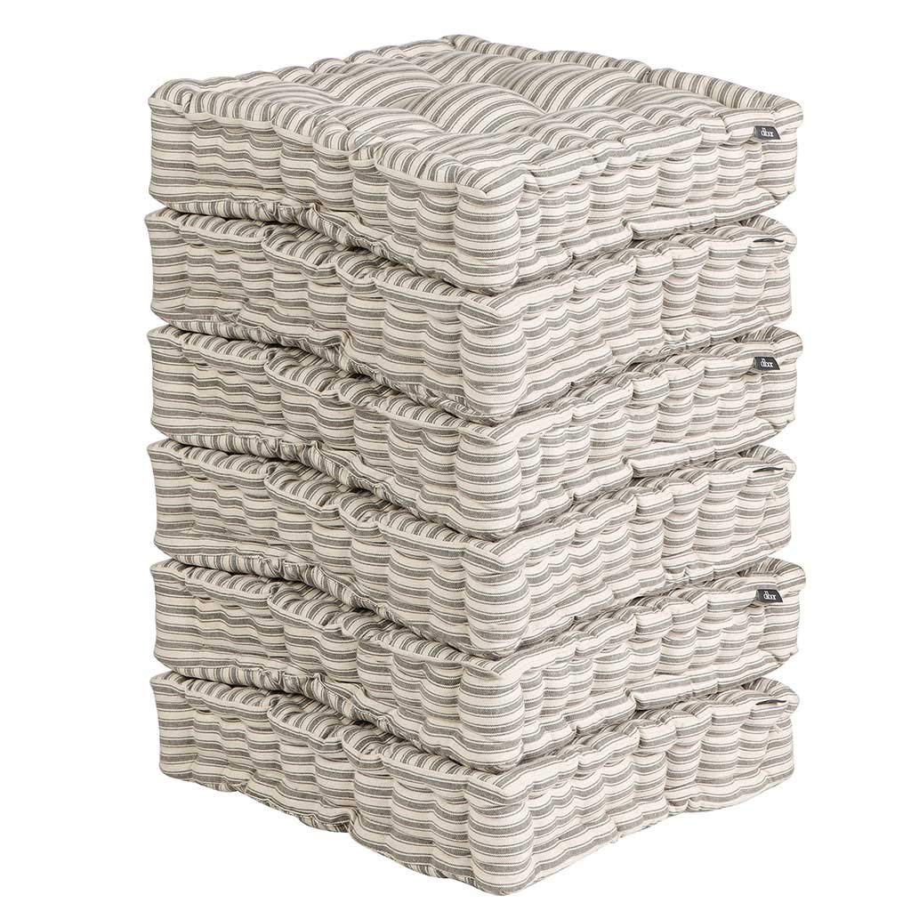 Dibor Dining Chair Seat Pad Set - 6 Chair Mattress Cushions (Grey Stripe)
