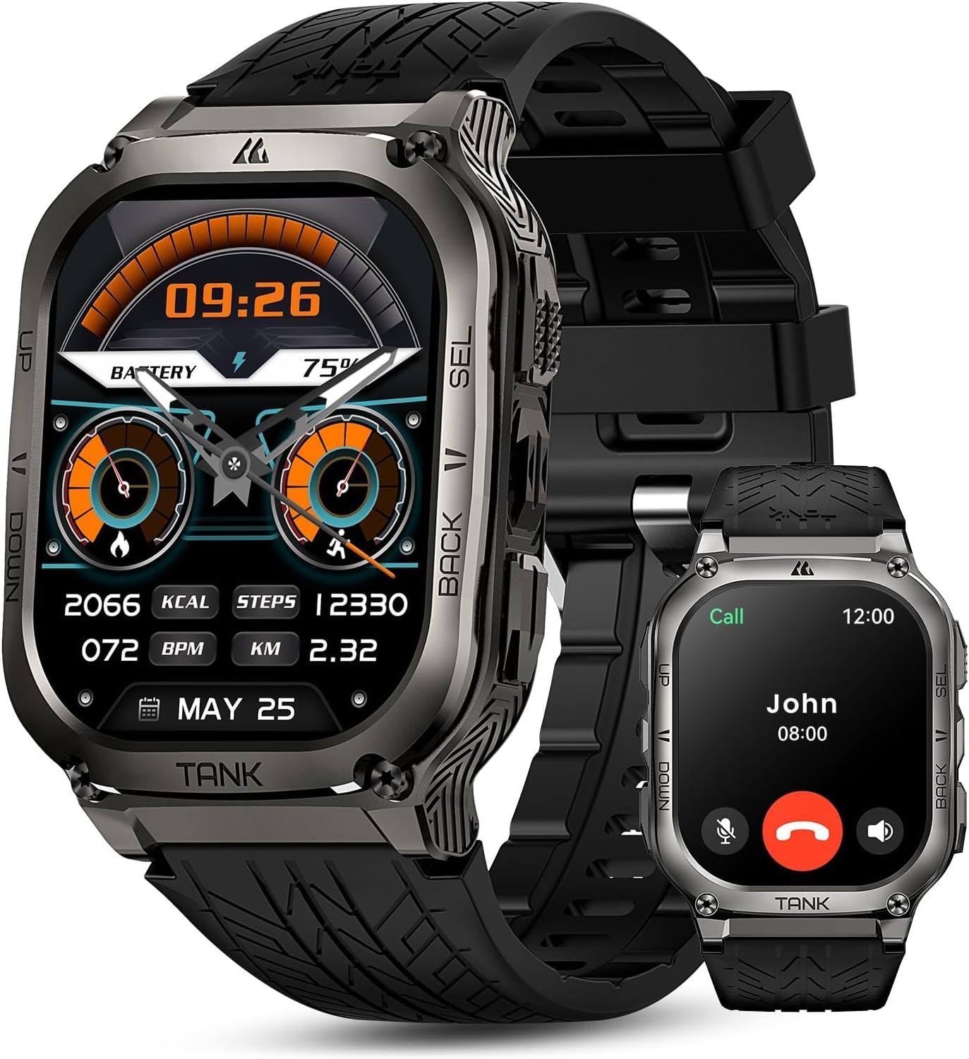 - AMAZTIM Smart Watch, 60 Days Battery Life, 5ATM Waterproof Swimming Watch, Full Metal Military Case, Answer/Make Call, 2" AMOLED Display, Health Monitor, Compatible for iOS & Android (Black)