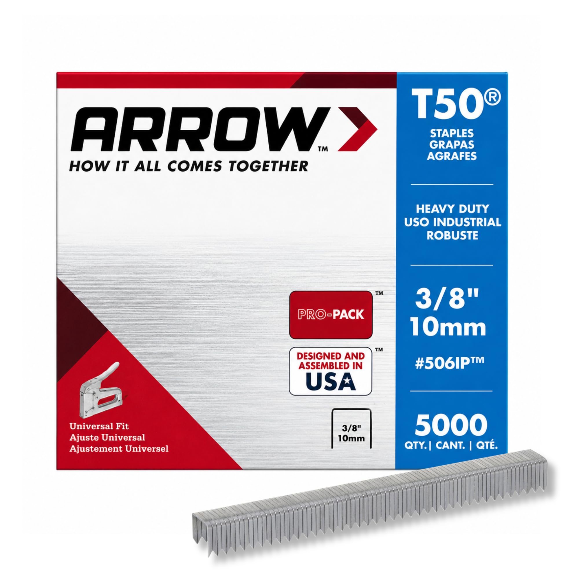 Arrow A506IP T50 Staples, Steel, 3/8 Inch (10 mm)