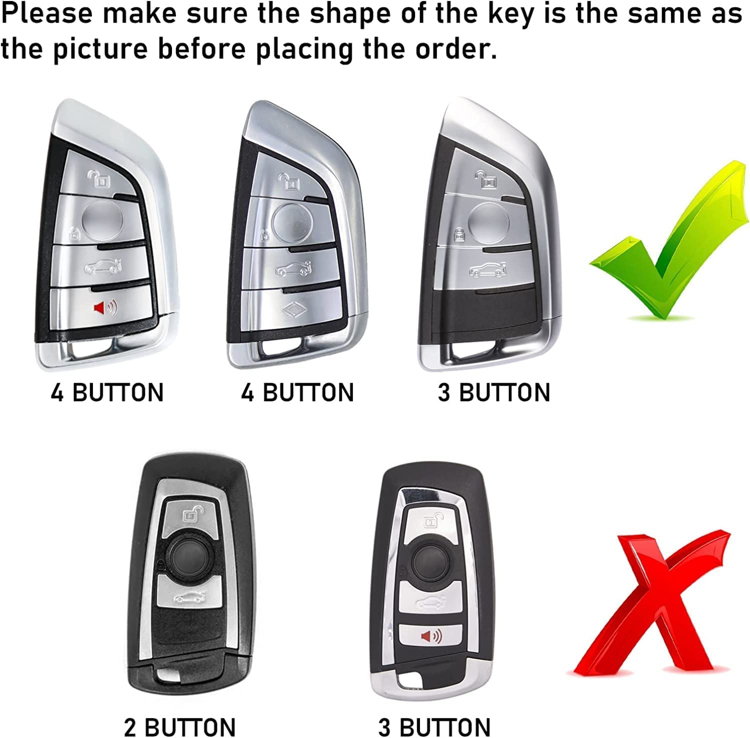 Yumzeco Cover per Chiave Auto Compatibile con BMW 2 3 5 7 X1 X3 X4 X5 X6 M5 | 4 Tasti Lega di Zinco Chiave Custodia Telecomando Modello in Fibra di Carbonio Chiavi Copri Protezione con Portachiavi Grigio
