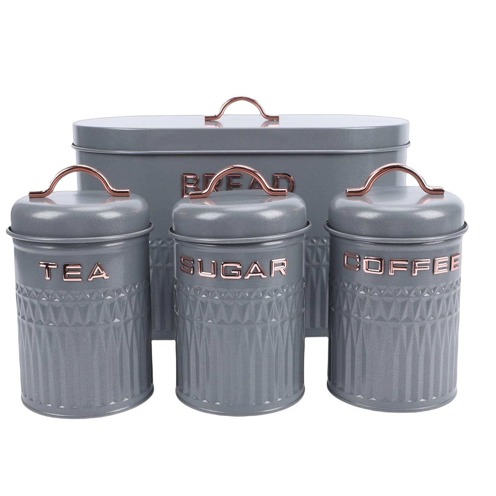 Juego de Caja y Bote de Pan de Metal Contenedores de Almacenamiento Duraderos para Cocina Café Té Botes Etiquetados con Azúcar para Organización Diseño Compacto que Ahorra Espacio para (Gris)