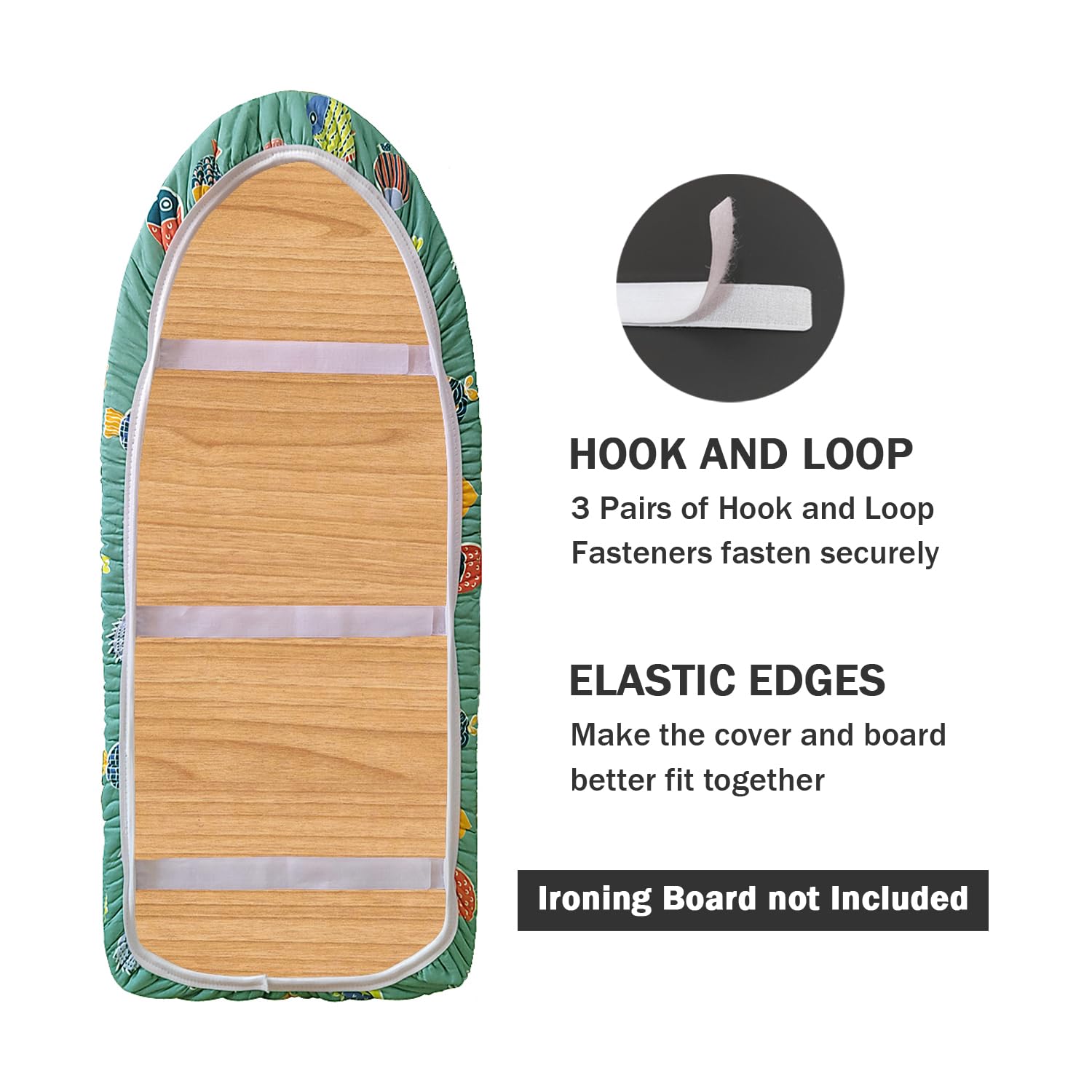 Funda y almohadilla para tabla de planchar pequeña de 12.5 x 30 pulgadas, 3 pares de correas de cierre de velcro, bordes elásticos, funda para tabla de planchar de 2 capas con acolchado grueso