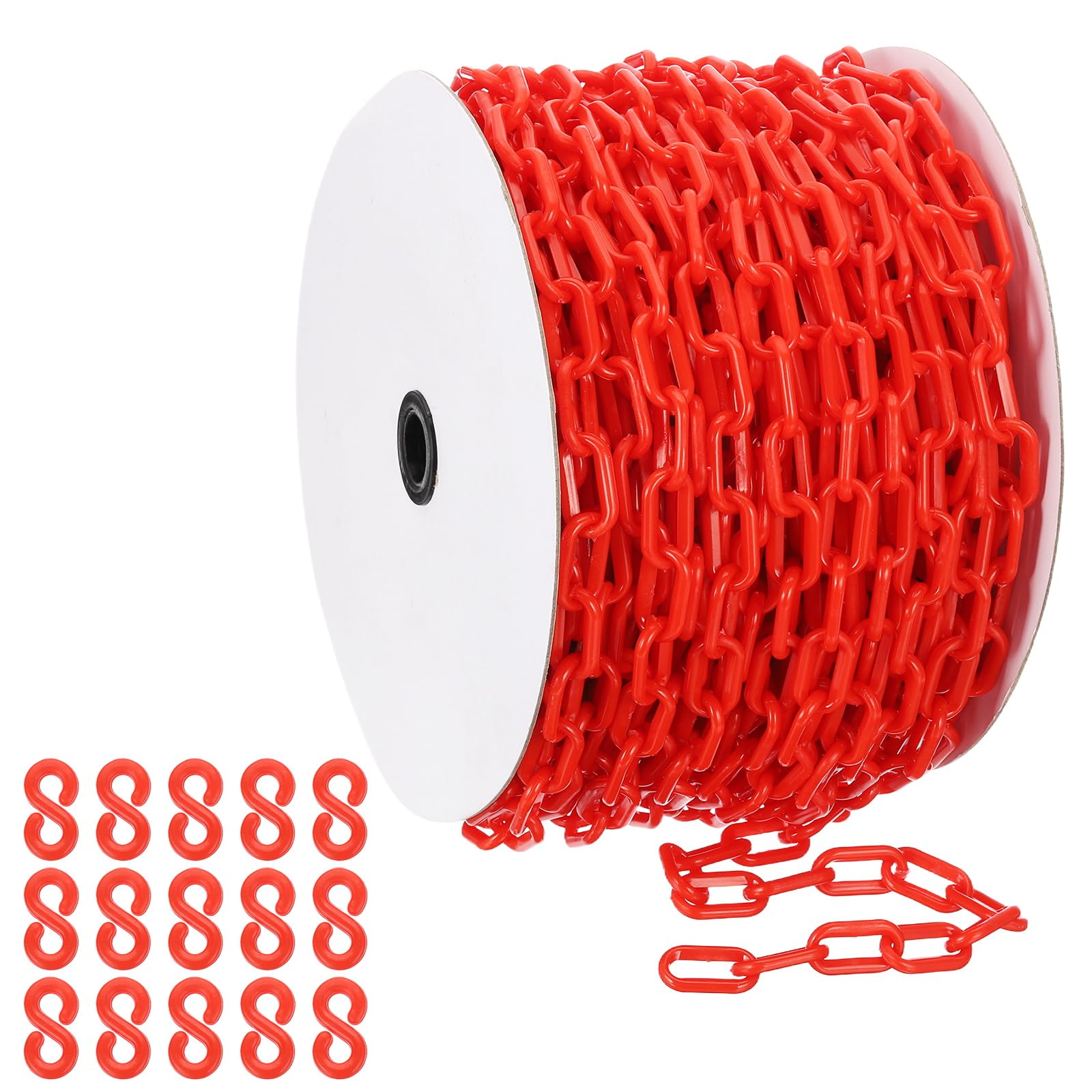 PATIKIL Chaîne plastique rouge, 164 pieds 6mm Chaîne barrière sécurité plastique large Longue pour le contrôle foule, la le stationnement, la clôture, la décoration chantier construction