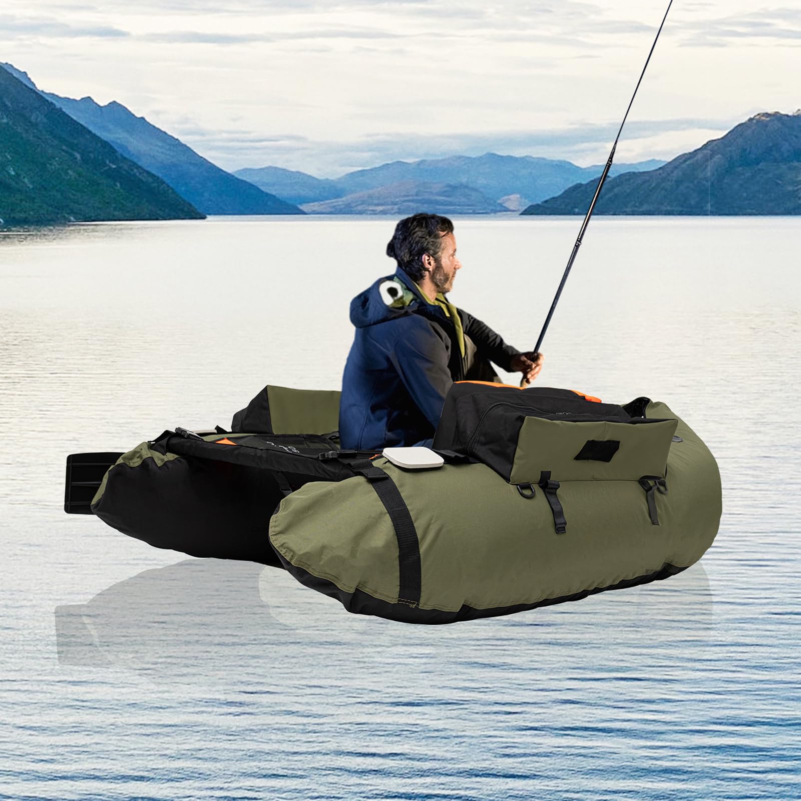 Inflatable Outdoor Fishing Boat, Fishing Float Tube with Hand Air Pump, Fishing Boat for Fishing Activities(Green)