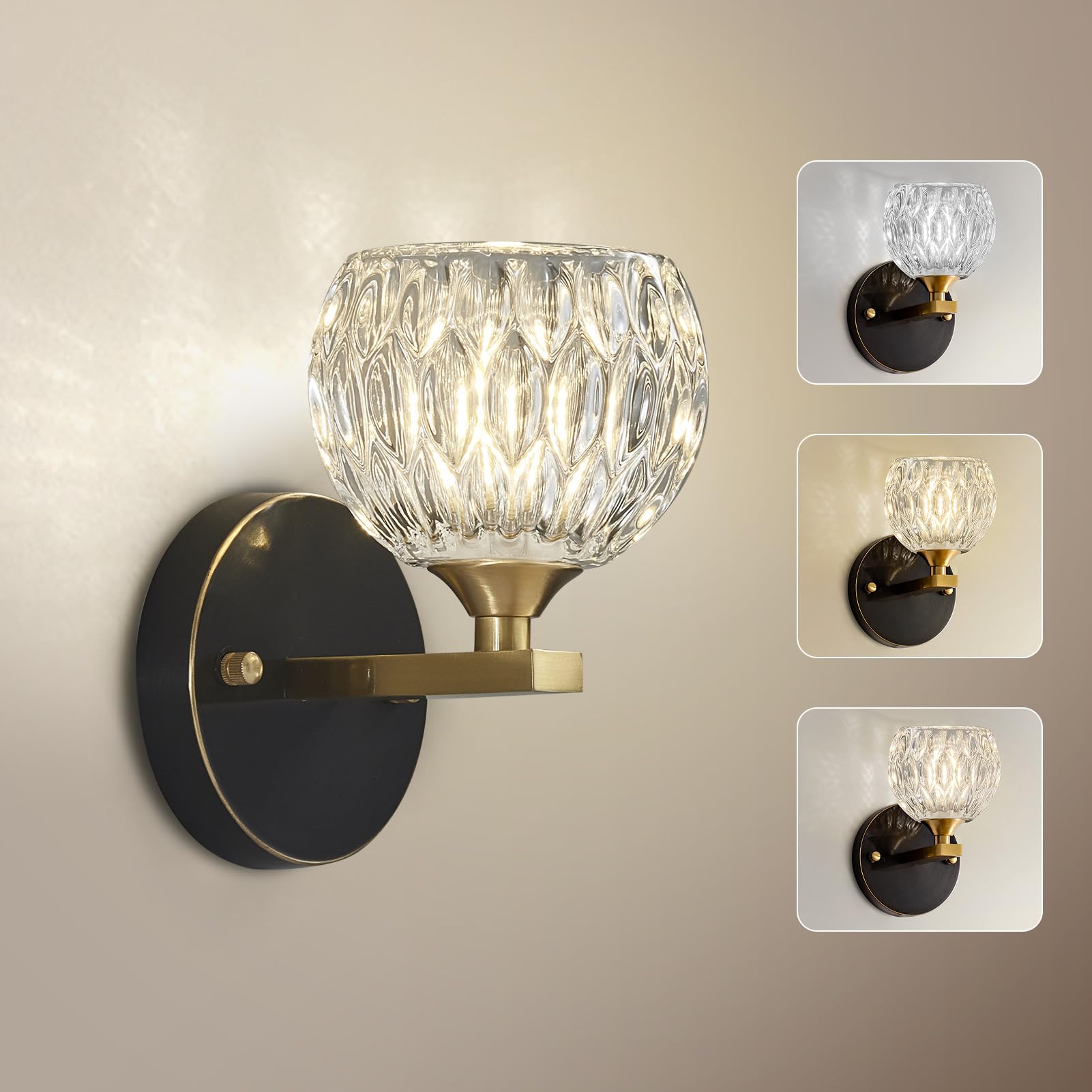 – Vintage Wall Sconces Black Modern Wall Light Fixtures Indoor Glass Lampshade Wall Lamp Antique Brass Wall Sconces Bulb Includ for Bedroom Living Room Bathroom G9*1