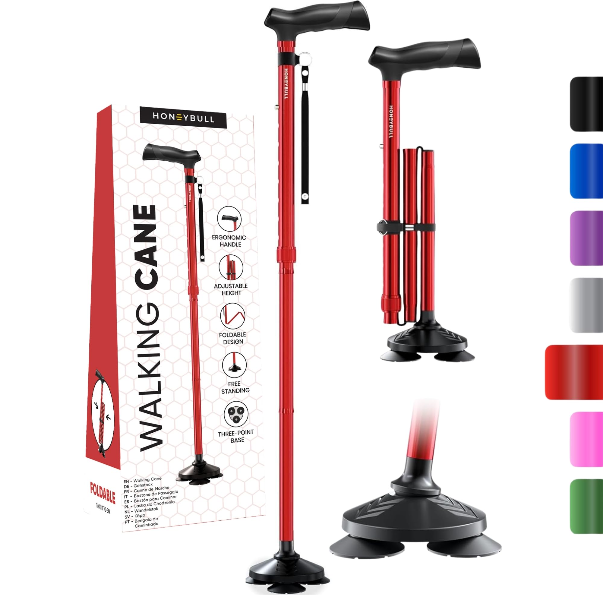 Walking Cane for Men & Women Foldable, Adjustable, Heavy Duty, Free Standing, All Terrain, Collapsible Walking Sticks for Seniors & Adults