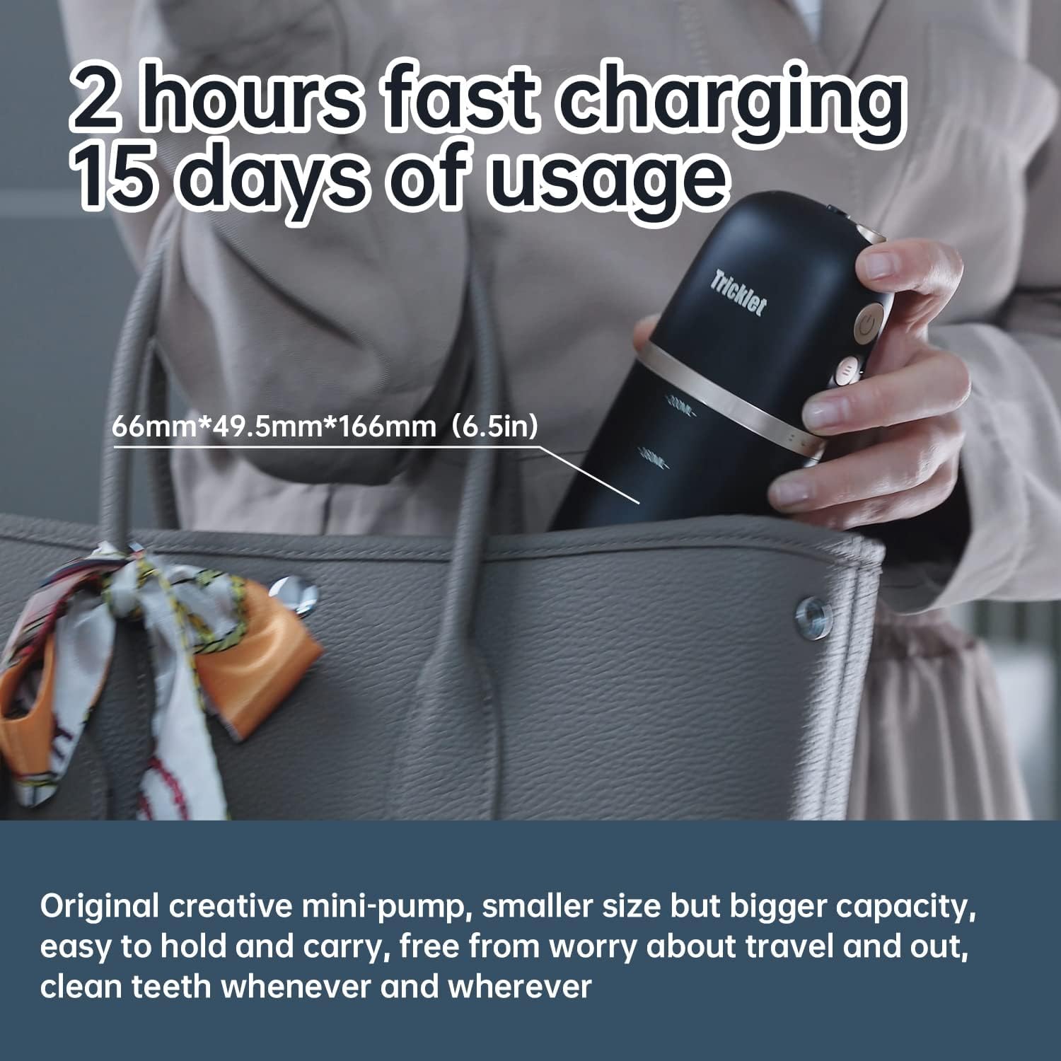 Idropulsore Dentale Portatile,Tricklet Irrigatore Orale Cordless con 4 Modalità e 3 Ingranaggi,IPX7 Impermeabile,USB Ricaricabile Acqua Dentale Picks per Casa e Viaggi(nero) - Immagine 3