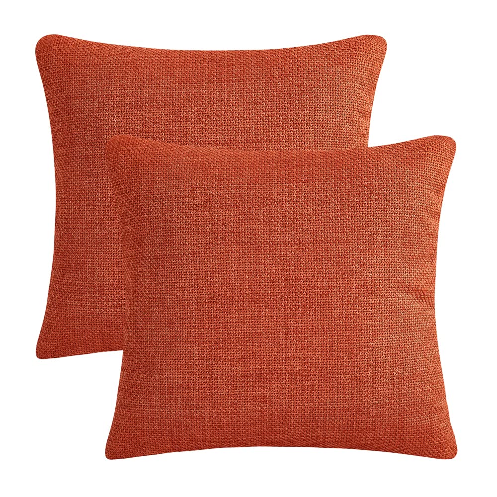 MERNETTE Pack of 2, Linen Decorative Square Throw Pillow Cover Cushion Covers Pillowcase, Home Decor Decorations for Sofa Couch Bed Chair 22x22 Inch/55x55 cm (Burnt Henna)