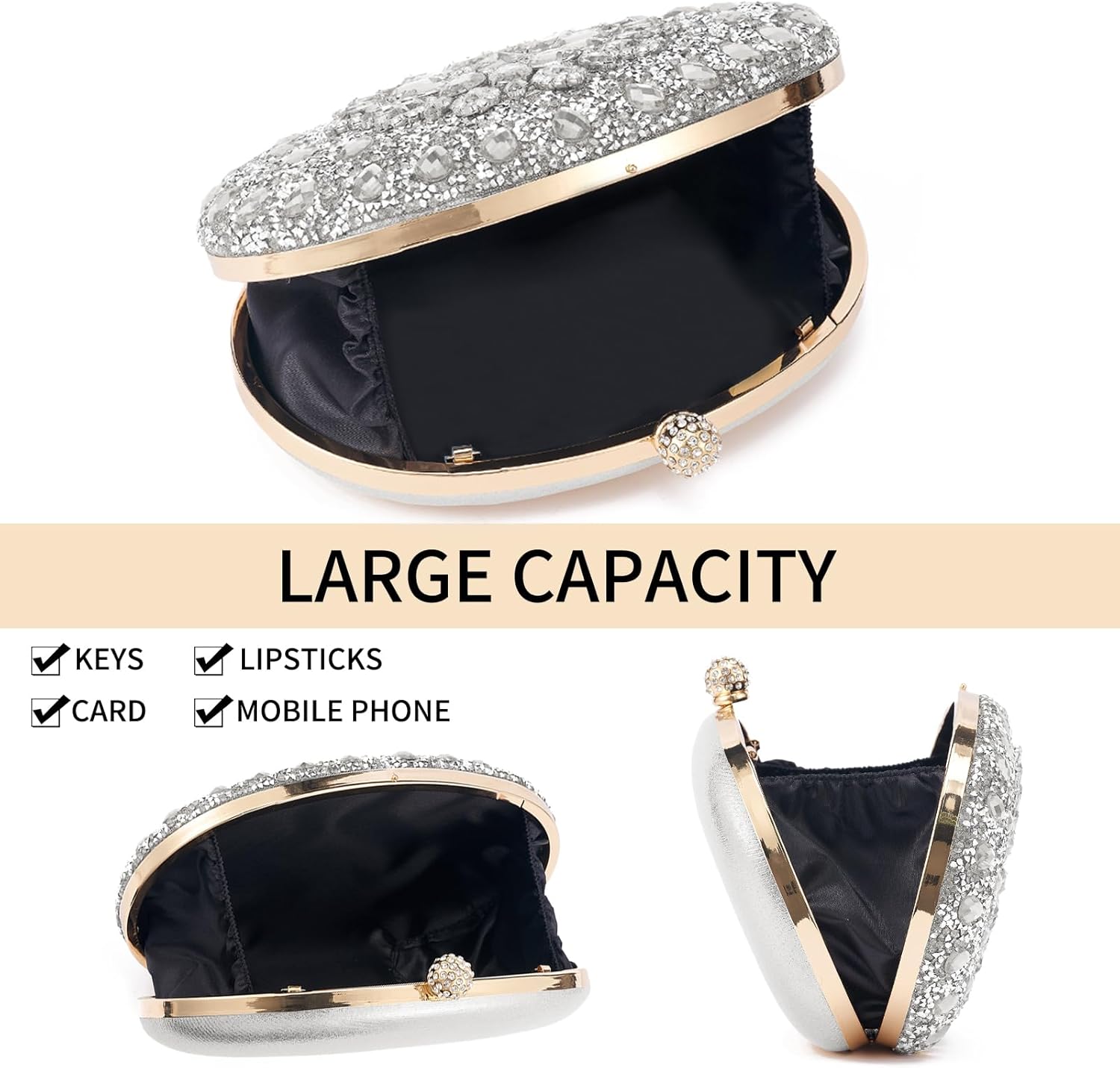 Sparkly Women's Evening Clutch Purses Rhinestone Bag Luxury Handbags For Weddings Formal Prom Party - Image 4