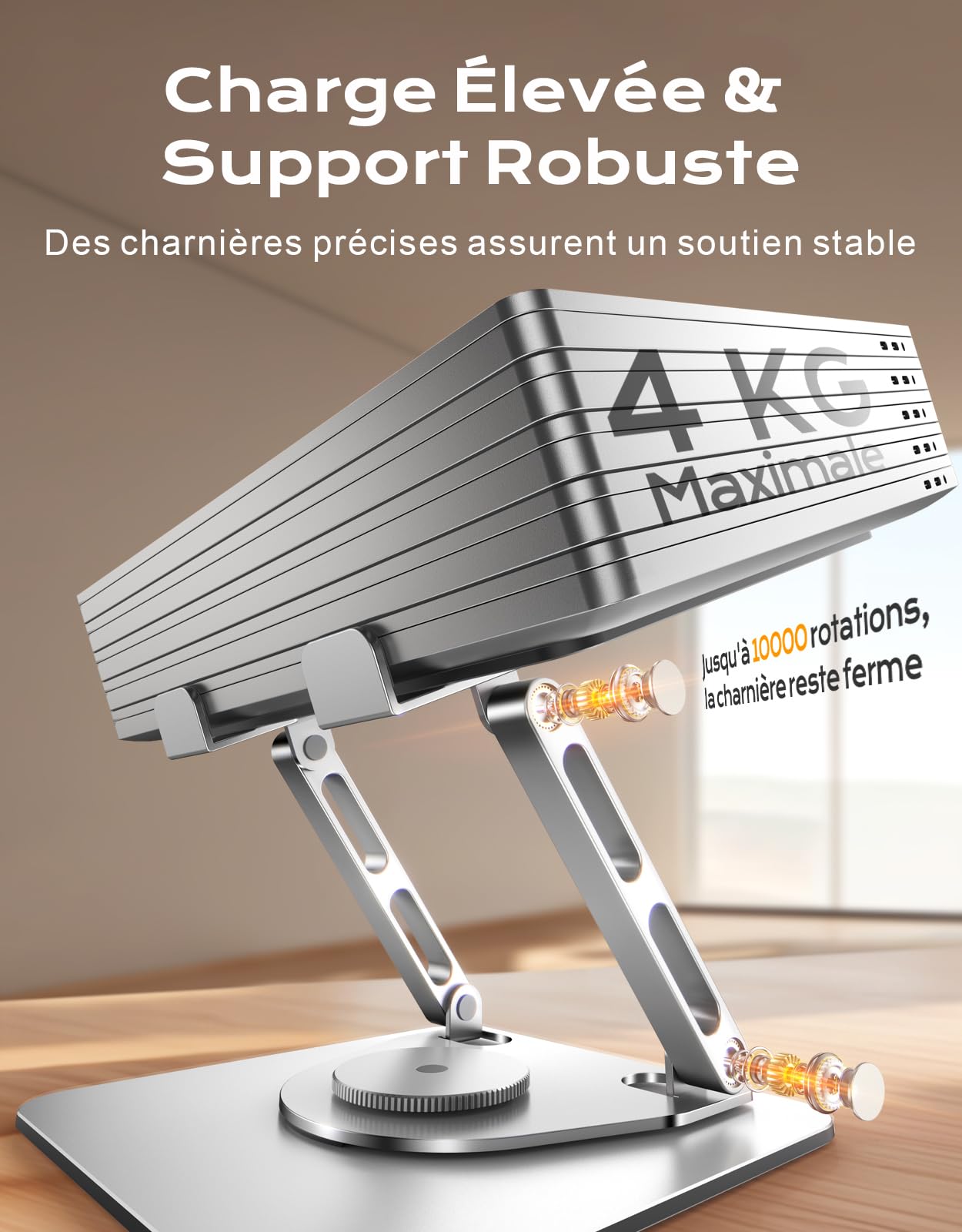 Support Ordinateur Portable Pivotant 360° Double Barres Réglables Ergonomique Refroidisseur Laptop Stand Silicone Antidérapant Compatible MacBook Air Pro 10"-16"