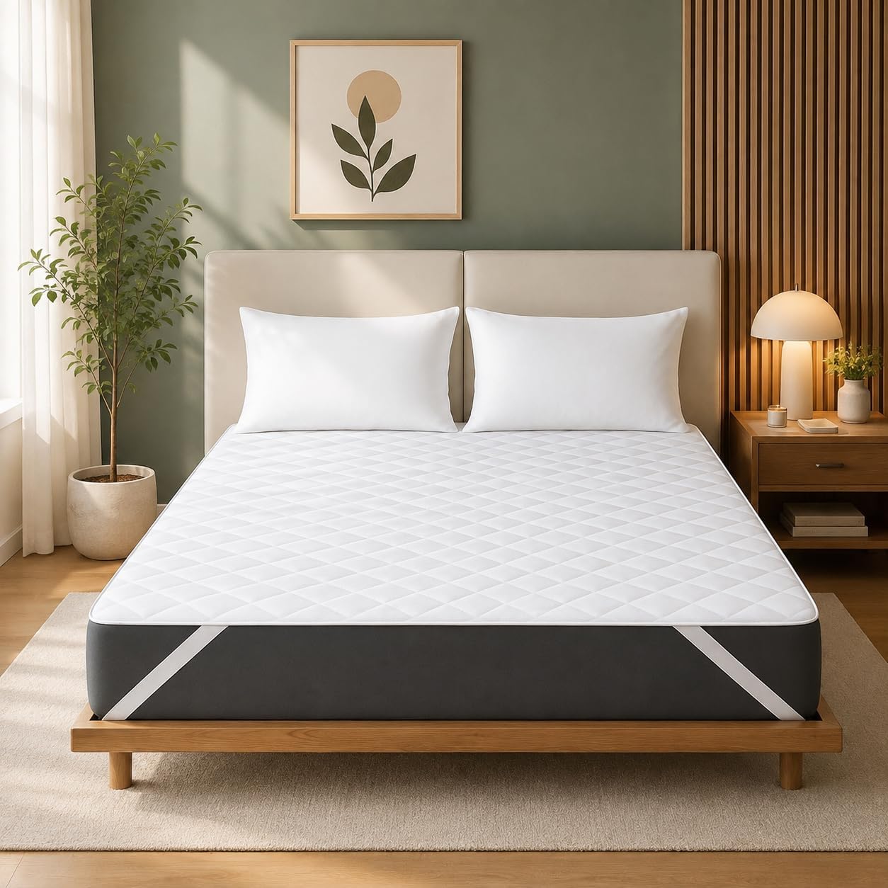 Sleepdown Full Mattress Protector Waterproof,4 Corner Elastic,White,16 Inch