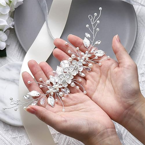 Miniatura 5 de GORAIS Accesorio para el cabello de novia para boda, diseño de flores de vid y diamantes de imitación, accesorio para el cabello para mujer, Perla