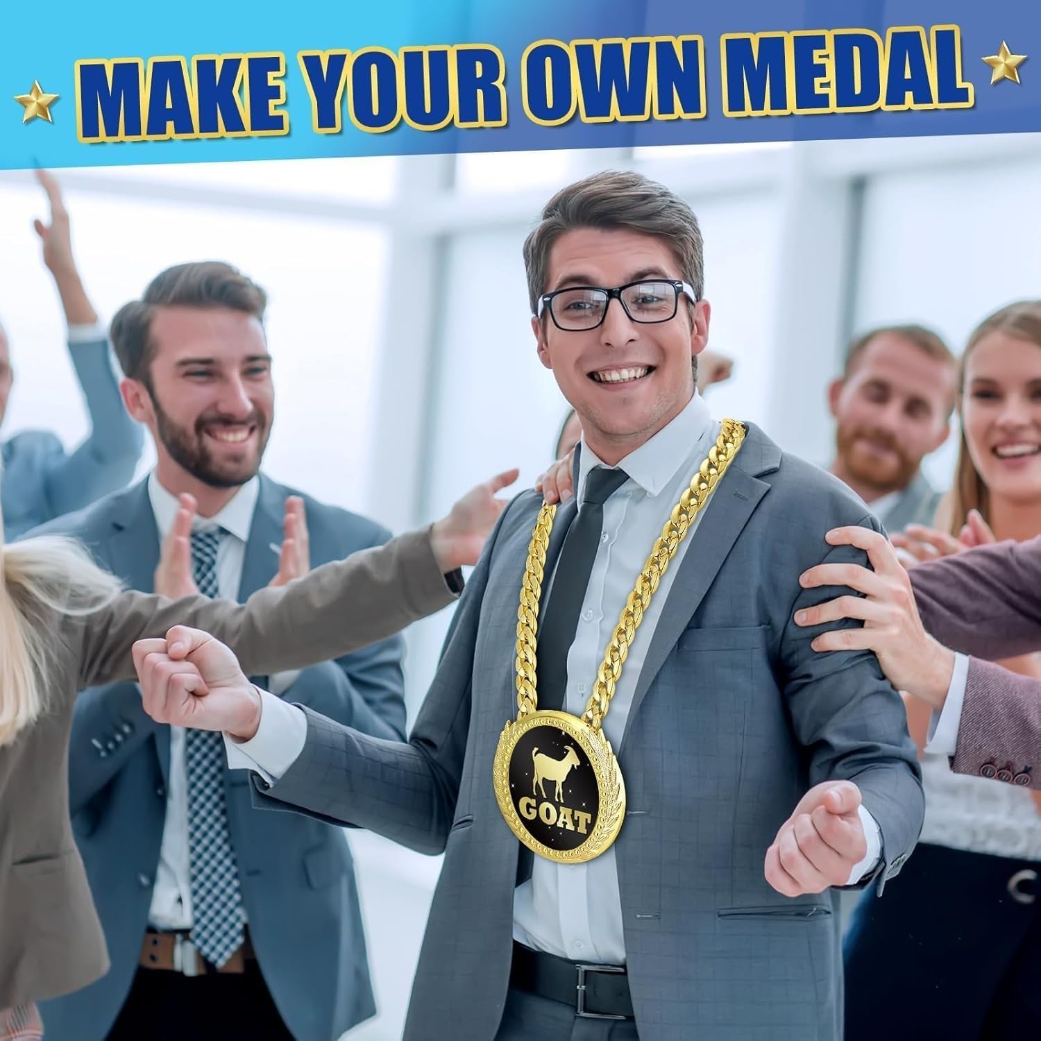Greatest of All Time Turnover Chain - 6" Big Gold Awards Medal Goat Trophy Necklace Champion Chain for Football Fantasy Basketball Soccer Sports Achievements MVP Turnover Chain Athlete Prize Gifts