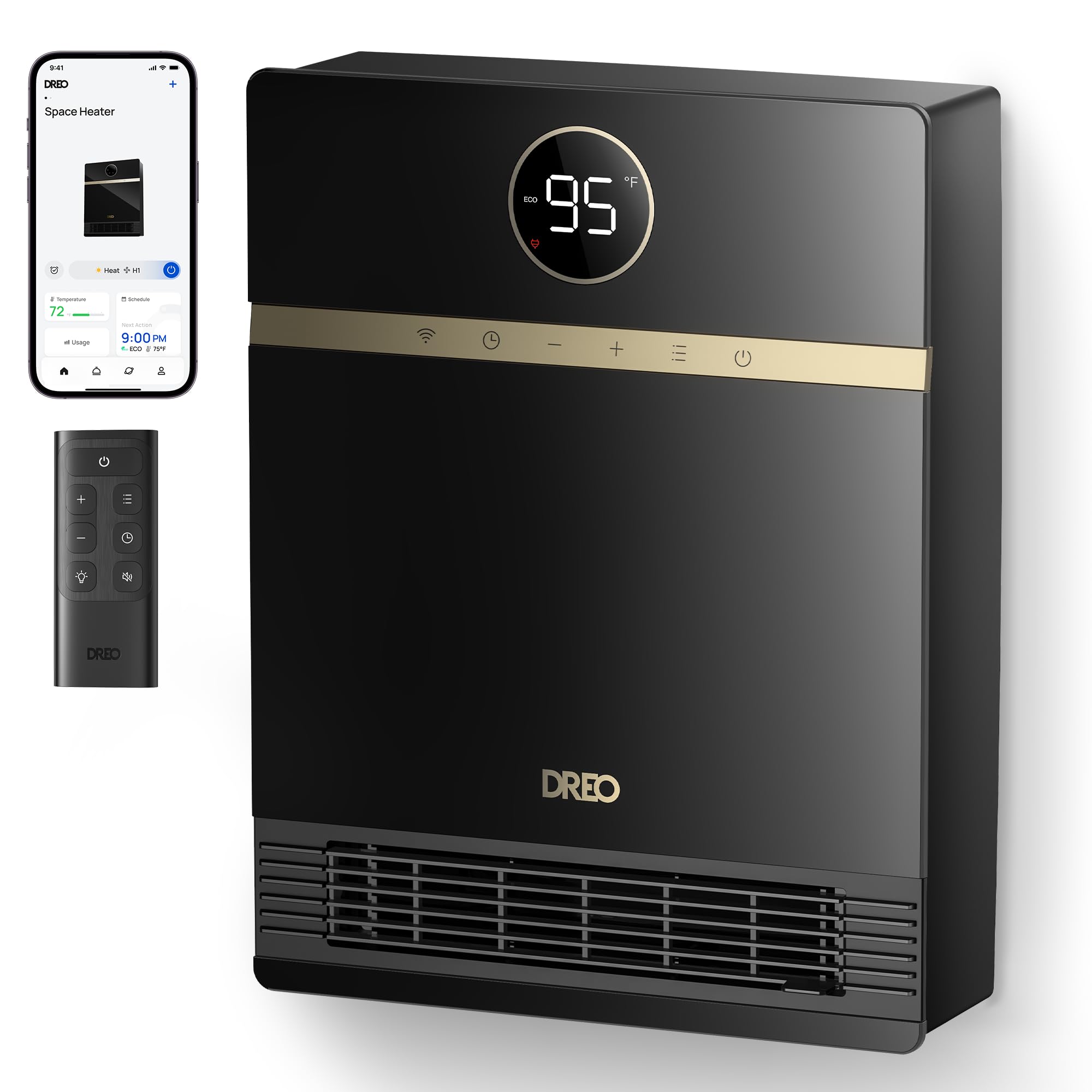 Dreo Smart Electric Wall Heater, 28dB Silent Ceramic Space Heaters for Home Low Energy, 30° Oscillation, Adjustable Thermostat, 24H Timer, IP24 Wall Mounted Heater for Bedroom, Works with Alexa, Grey