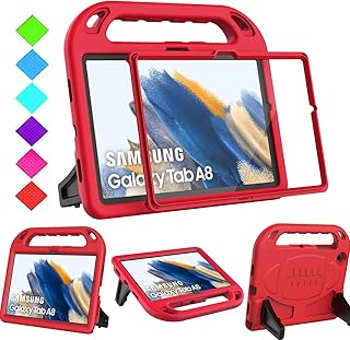 BMOUO Kids Case for Samsung Galaxy Tab A8 10.5 Inch 2022, Galaxy Tab A8 Case with Screen Protector, Shockproof Handle Stand Case for Samsung Galaxy Tab A8 10.5” 2022 (SM-X200/SM-X205/SM-X207), Red