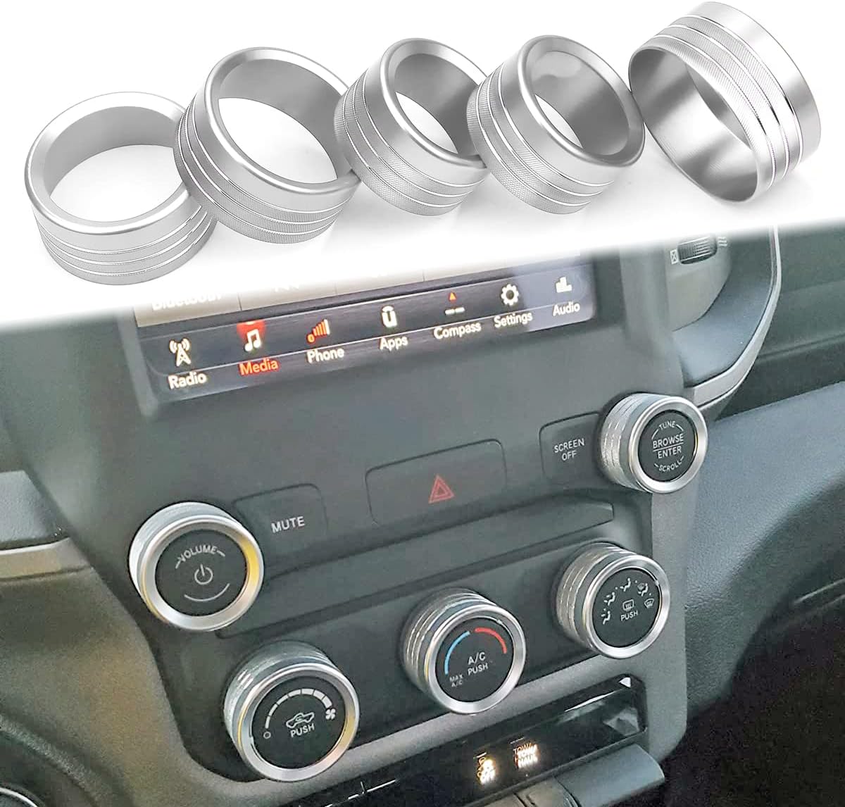 for 2019 2020 2021 Dodge Ram Accessories A/C Climate Control Center Console Switch Knob Covers Radio Volume Tune AUTO Button Trim Ring,Purple 5Pcs