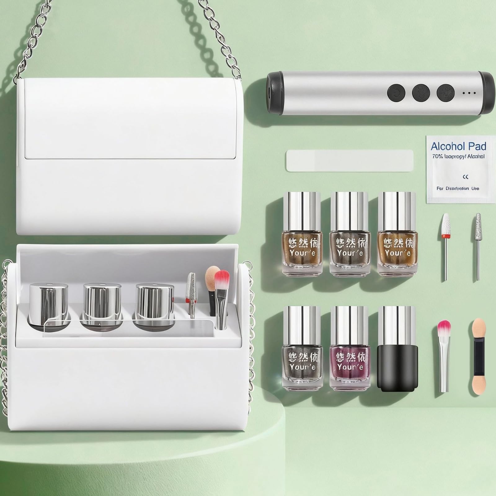 Juego de manicura portátil con estuche de viaje, lima pulidora de uñas, almohadilla de algodón, herramientas profesionales para el cuidado de las uñas para el hogar