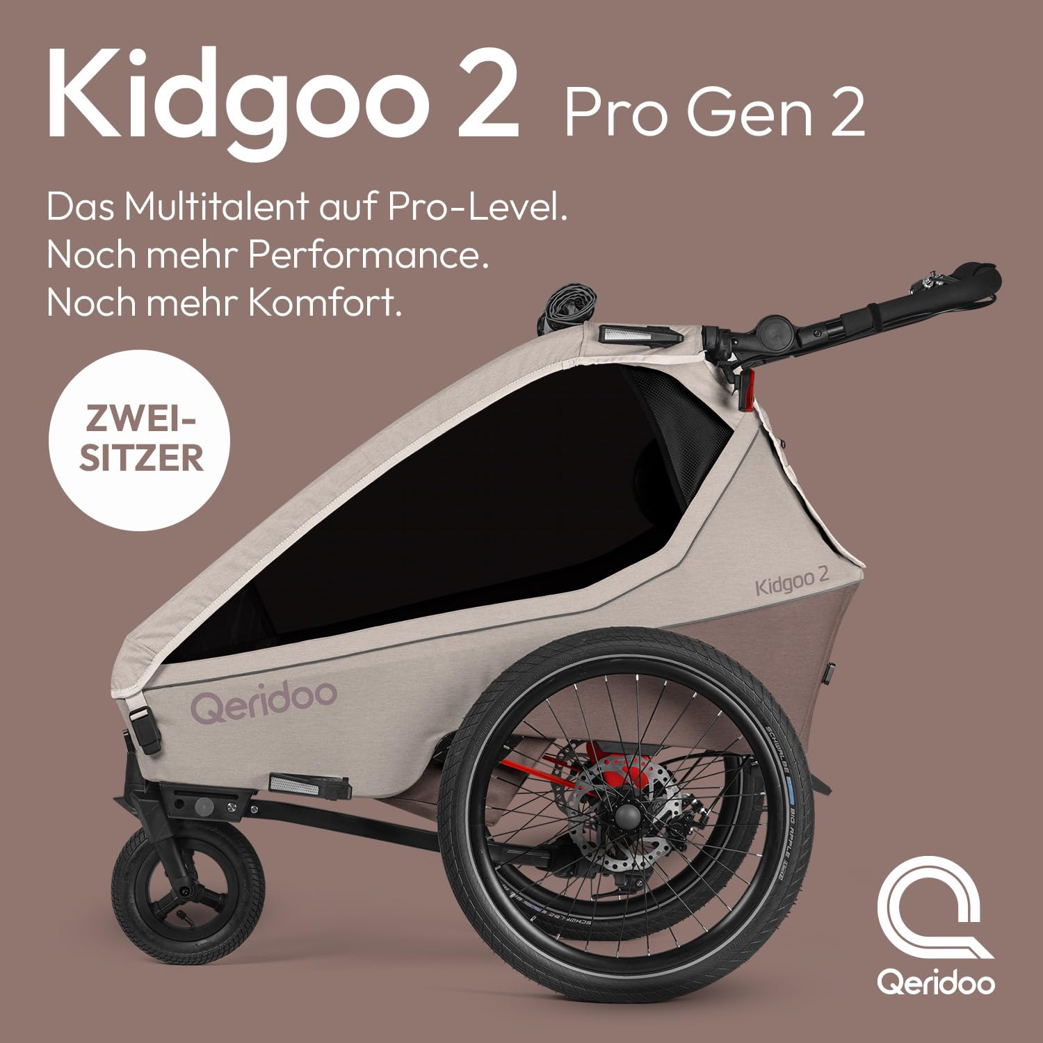 Qeridoo Kidgoo 2 Pro Gen 2 Kinderfahrradanhänger | Premium Fahrradanhänger Kinder mit Scheibenbremse & Joggerrad | Multifunktionaler Fahrrad Anhänger | Komfort & Sicherheit für Alltag & Abenteuer