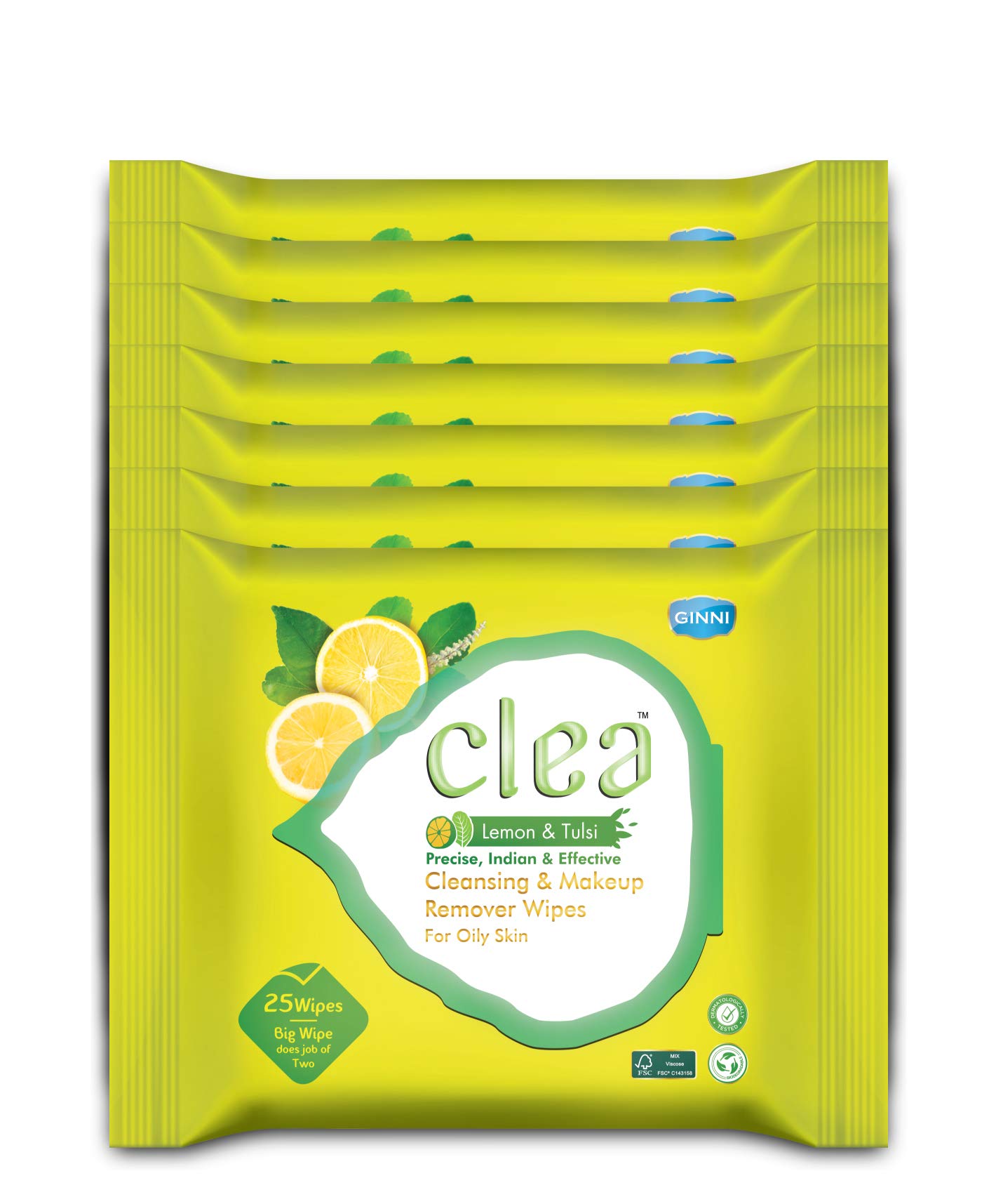 Clea Lemon & Tulsi Cleansing Makeup Remover Wet Wipes for Oily Skin - Removes Excess Oil, Moisturizes, Prevents Acne, Hydrates Skin - Pack of 7 (25 Wipes Each, Big Wipe Size :- 200mm x 200mm)-image-29