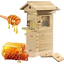 Bee Hive Starter Kit,Beehive Starter Kit, Self-Flowing Honey Wooden Boxbwith Observation Window & Honey Spout
