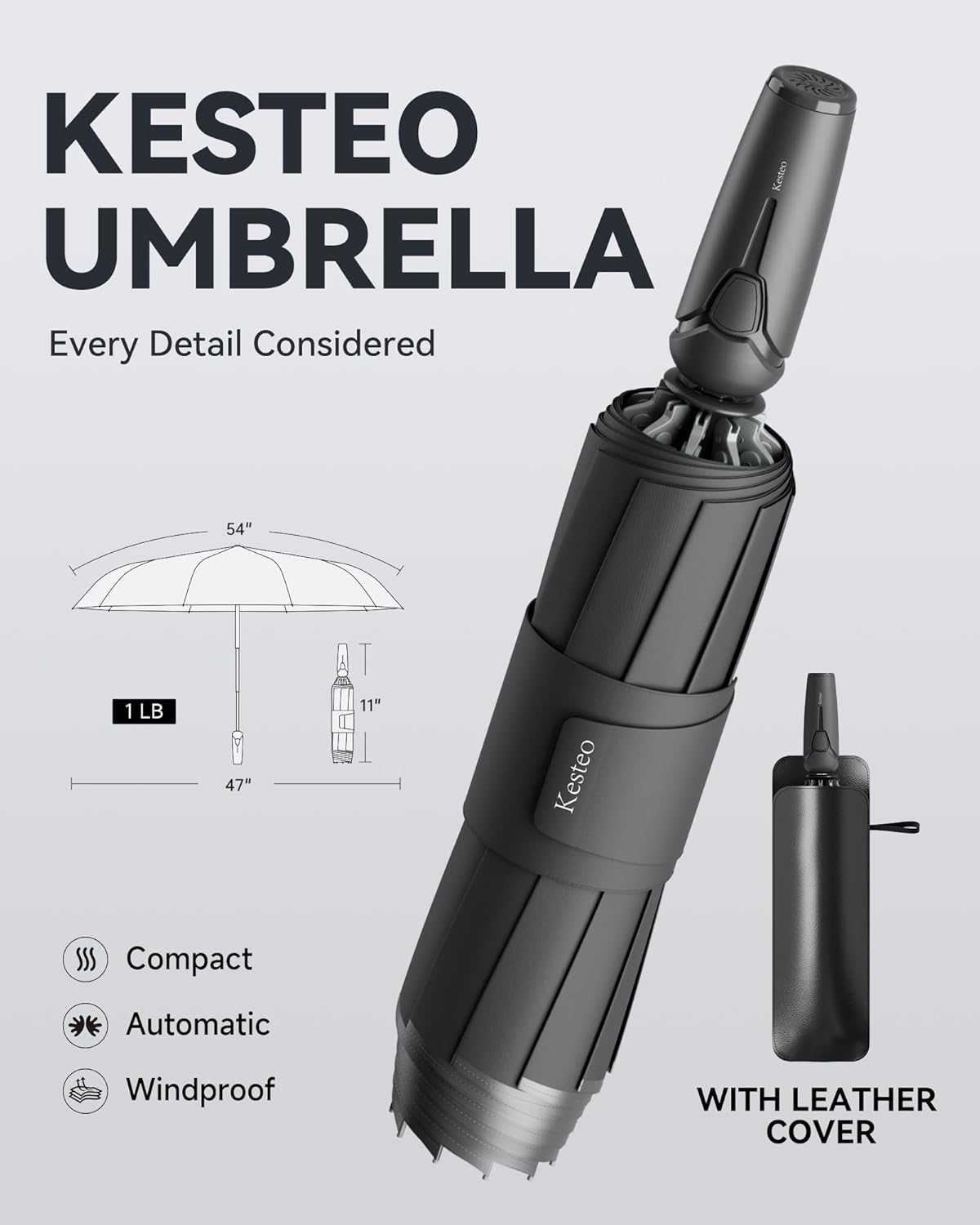 Windproof Travel Umbrella for Rain, Withstand 85MPH Winds, 54 Inch Automatic Reverse Fold Umbrellas Easy Auto Open Close, Portable Compact Umbrella Includes Cover Bag, Perfect for Travel, Car, Commute, Women Men, Backpack - Image 2