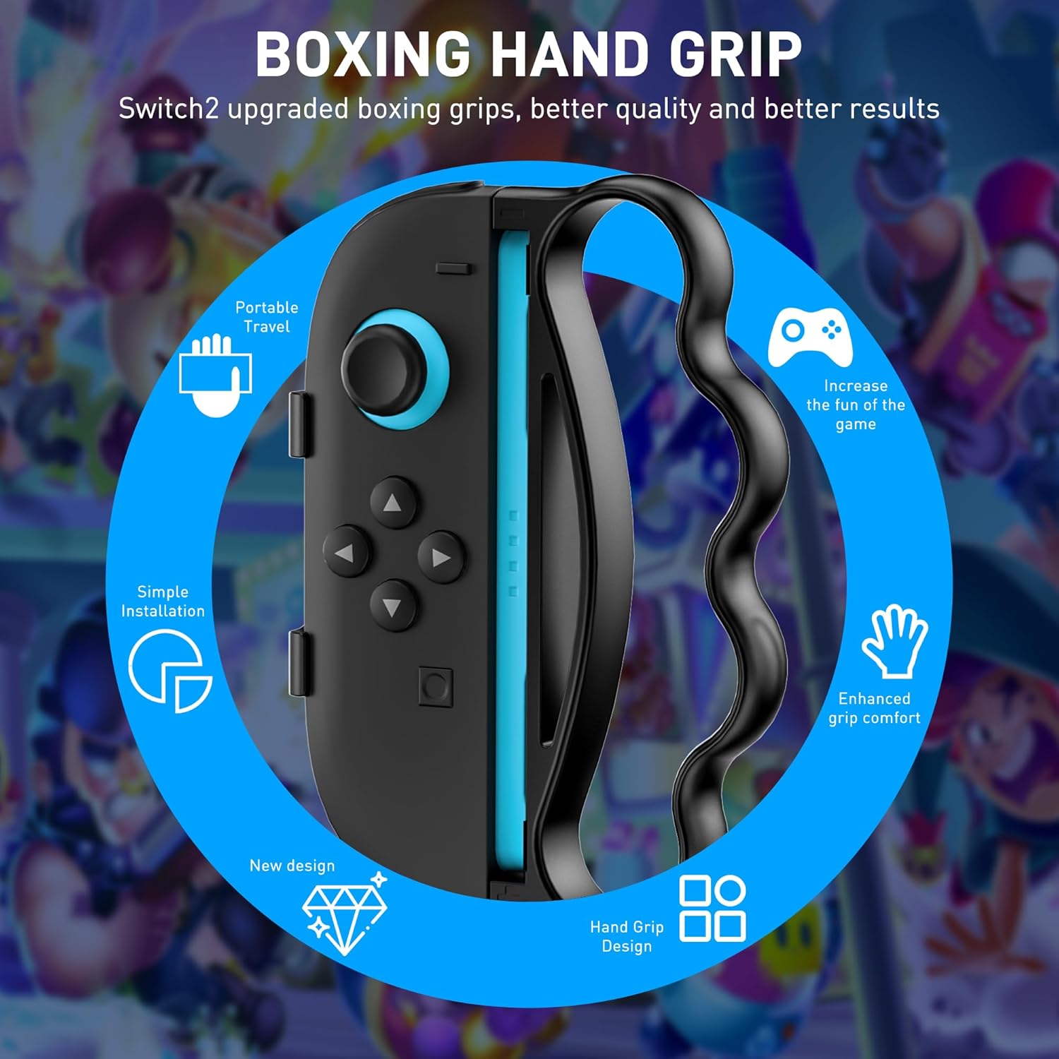 FANPL 2 Pack Fitness Boxing Hand Grips for Nintendo Switch 2 JoyCon, Comfortable Ergonomic Fit Boxing Clasp Accessories Handle for Adults and Children, Enhance Gaming Experience (Black-Black) - Image 2