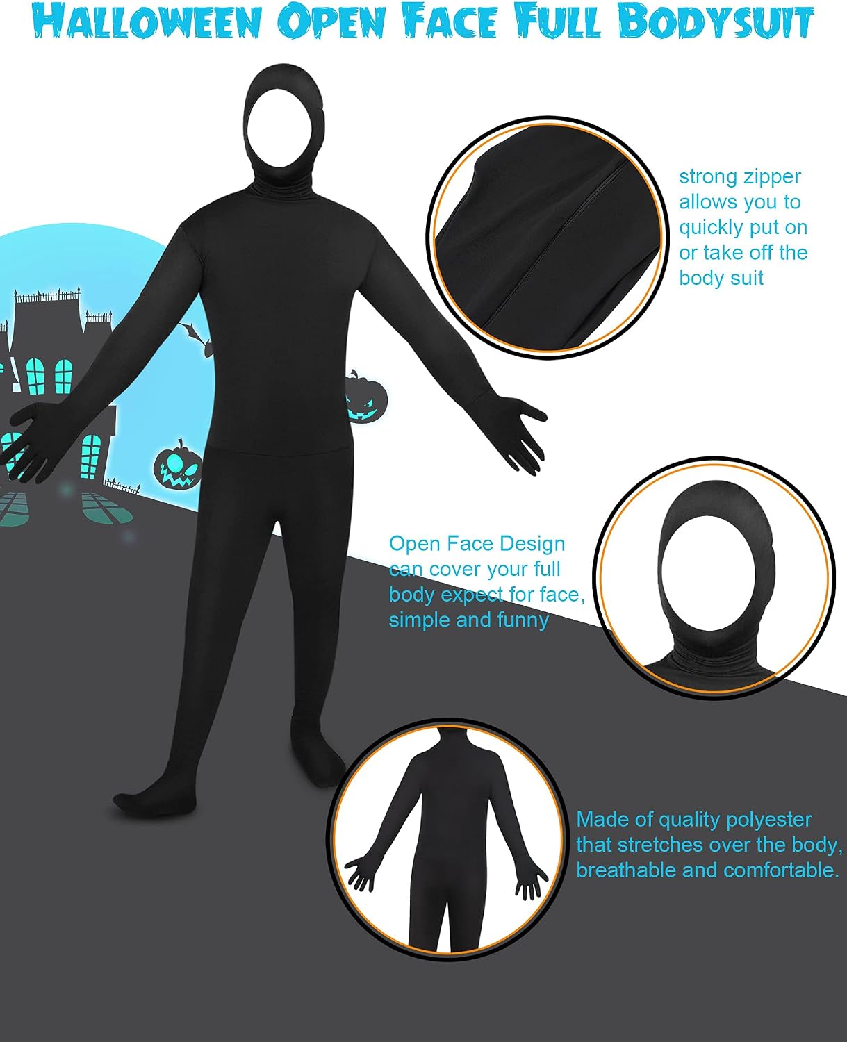 Halloween Open Face Full Bodysuit Spandex Open Face Cosplay Costume Stretchy Zentai Body Suit Unisex Full Body Unitard