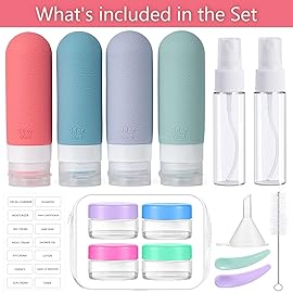 16pack Travel Bottles for Toiletries, TSA Approved LeakProof Squeezable Silicone Toiletry Containers for Shampoo, Conditioner, 3oz Portable Refillable Travel Size Liquid Containers (16Pcs/Warm Color