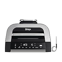Ninja Griglia e Friggitrice ad Aria MAX 6 in 1, 6 Funzioni di Cottura, Prepara fino a 6 Hamburger, capacità 3,8 L, Poco Fumo, Include Termometro Digitale per Carne, Grigio, Argento, DG551EU