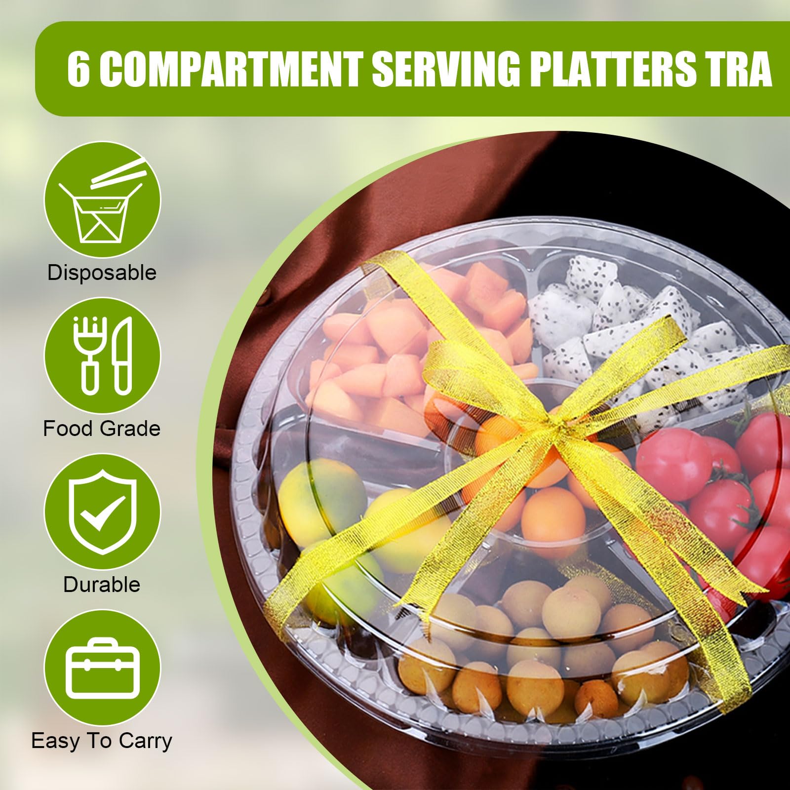 Assiette à Fruits Ronde Avec Couvercle En Plastique PET - 25x25x14 Cm, Transparente - Pratique Pour Service Et Rangement - 11