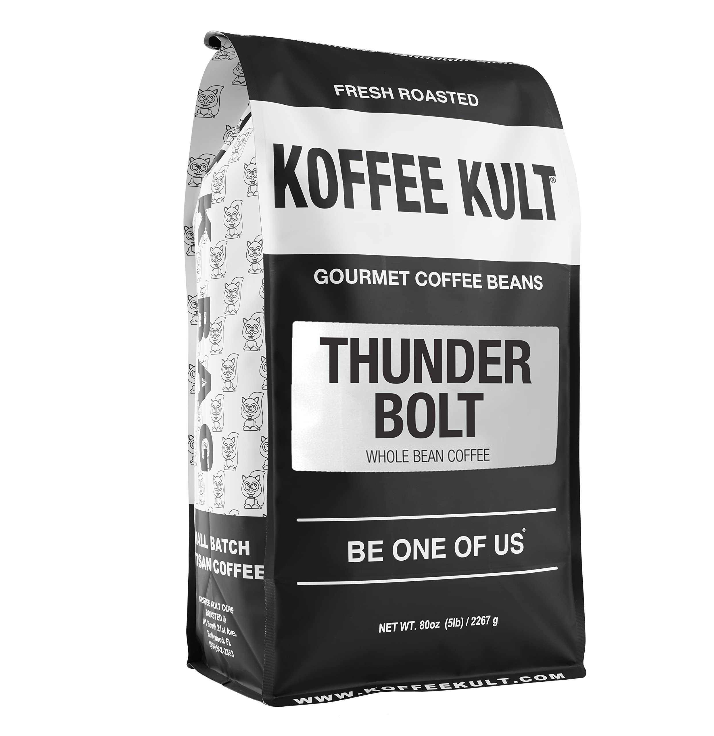 Koffee Kult Thunder Bolt Dark French Roast Whole Bean Coffee - Small Batch 100% Arabica Gourmet Blend, Bold and Well Balanced, 80oz Resealable Package